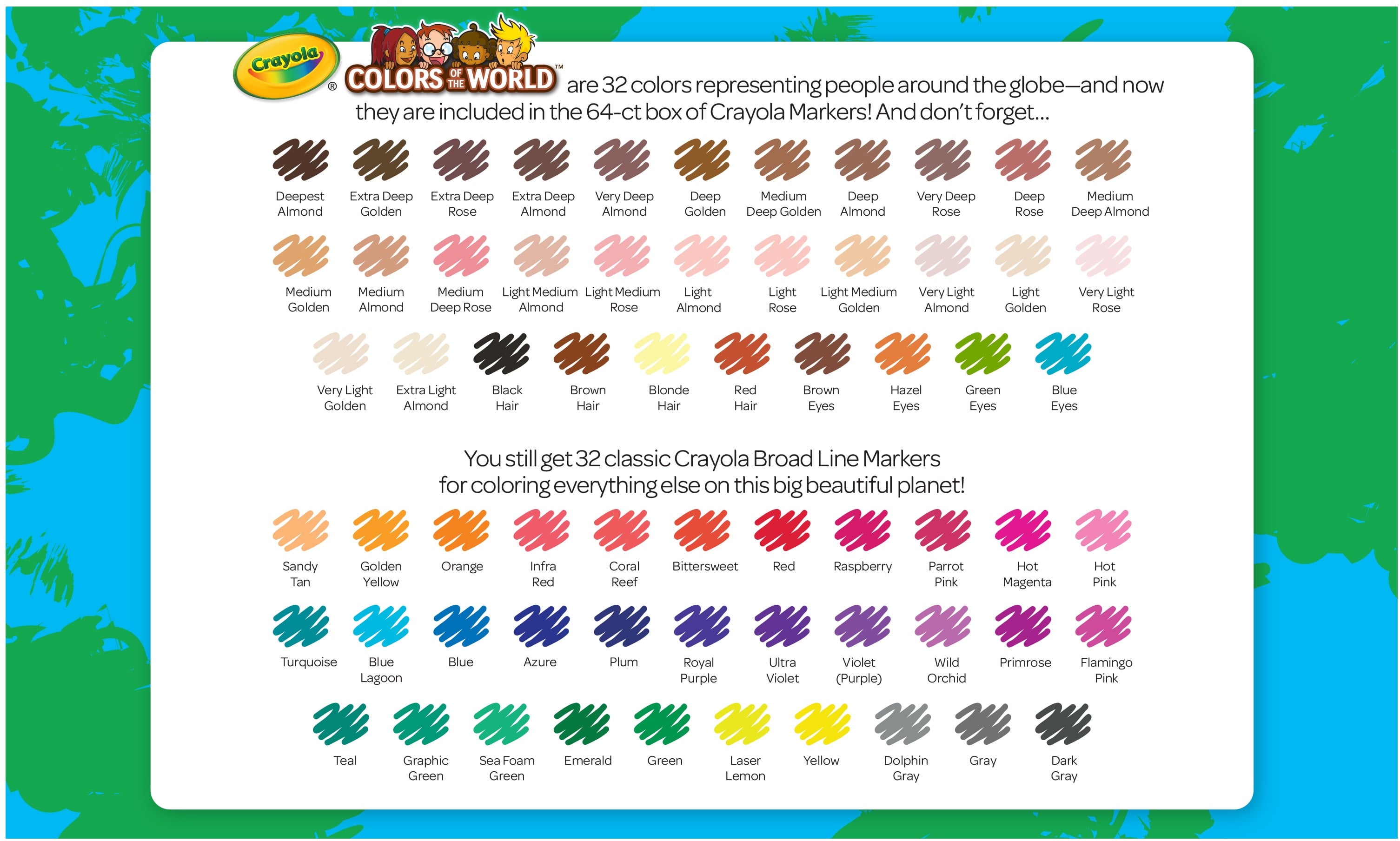 Broad Line Markers with Colors of The World, 64 Ct, Back to School Supplies, Child - Image 2
