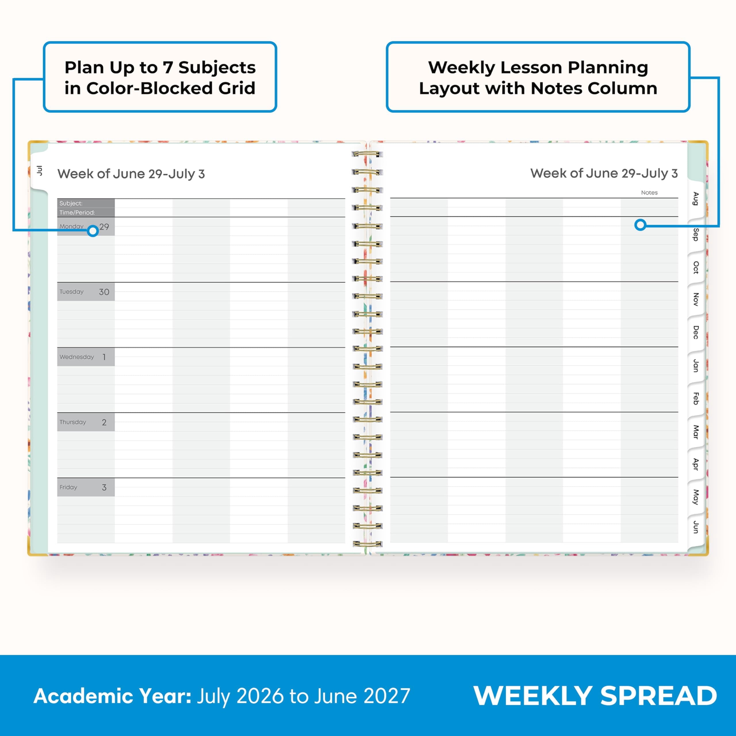 2026-2027 Weekly and Monthly Academic Year Teacher Lesson Planner Calendar With Clipboard, July 2026 - June 2027, 8.5... - Image 3
