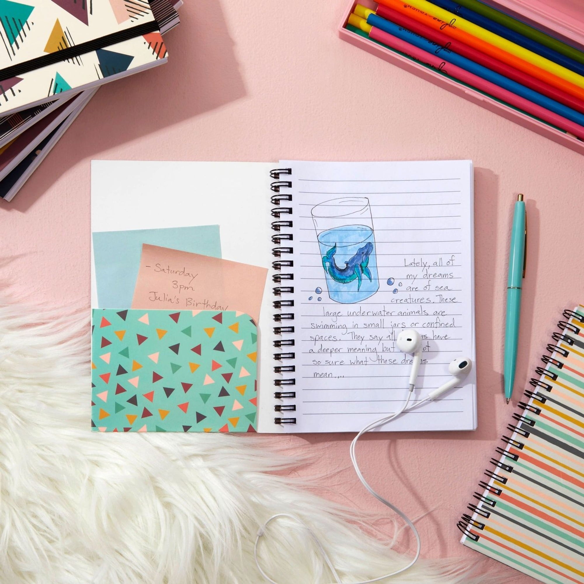 6 Pack 5x7 Spiral Notebooks with Pocket - Small Lined Journals with Elastic Closure for School, Work (6 Designs) - Image 4
