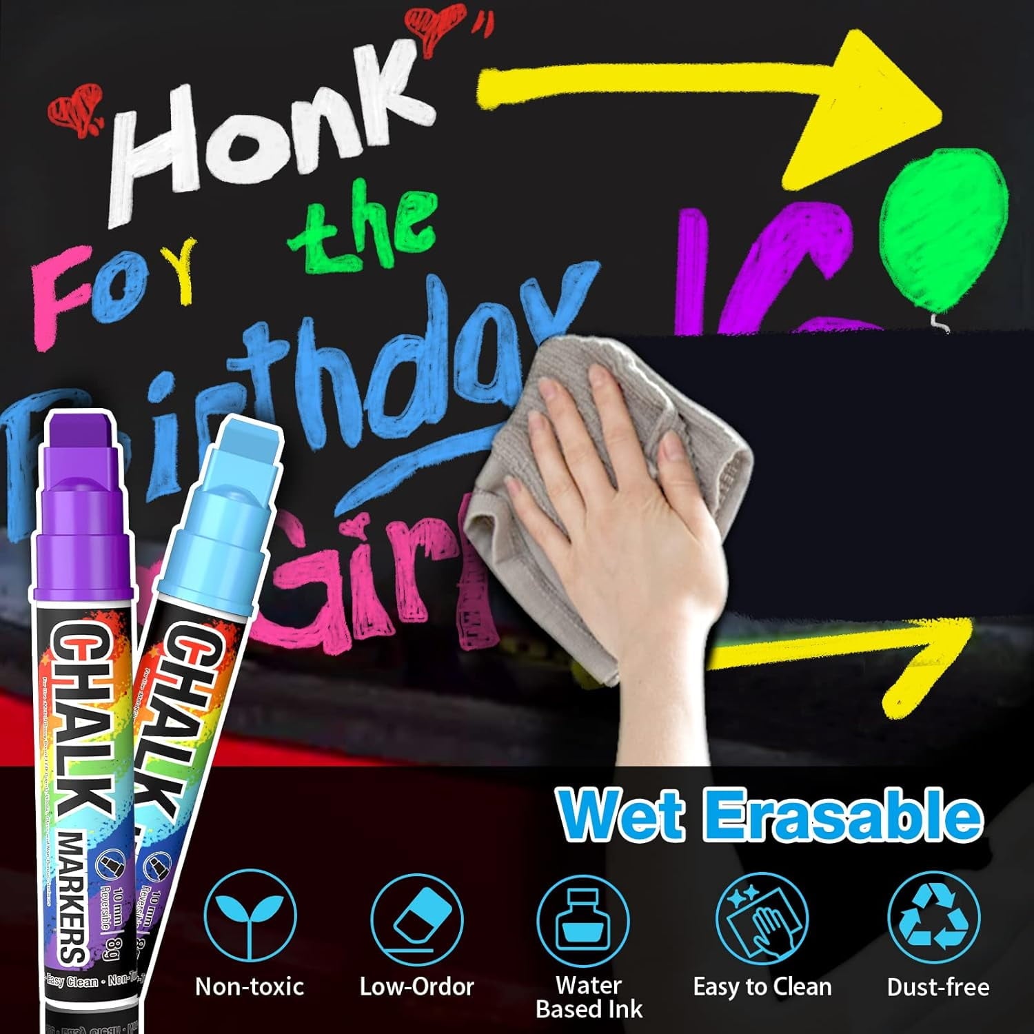 8 Colors 10mm Jumbo Liquid Window Chalk Marker, Big Chalkboard Markers, Car Window Paint Markers Pen for Glass, Auto,... - Image 4