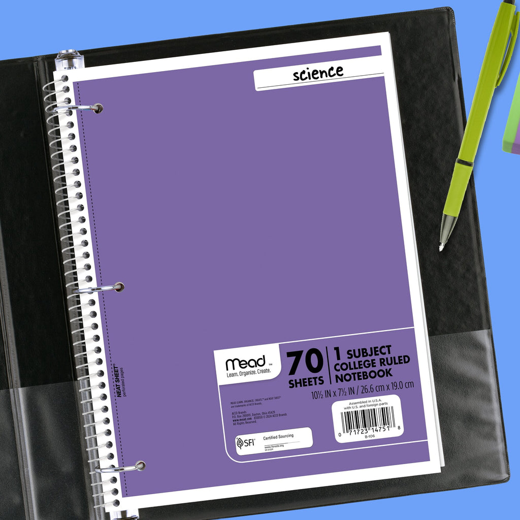 Mead Spiral Notebook, 1 Subject, College Ruled, 8" x 10.5", 70 Sheets, 6 Pack - Image 4