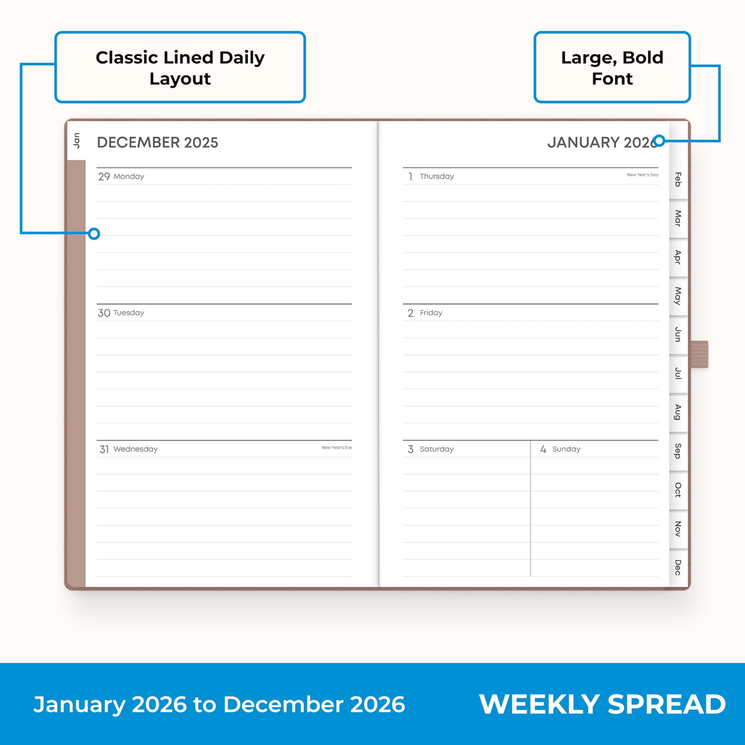 Blue Sky 2026 Weekly and Monthly Planner Calendar, January 2026 - December 2026, 5" x 8", Faux Leather Hard Cover, Bookbound, Tabs, Pen Loop - Image 3