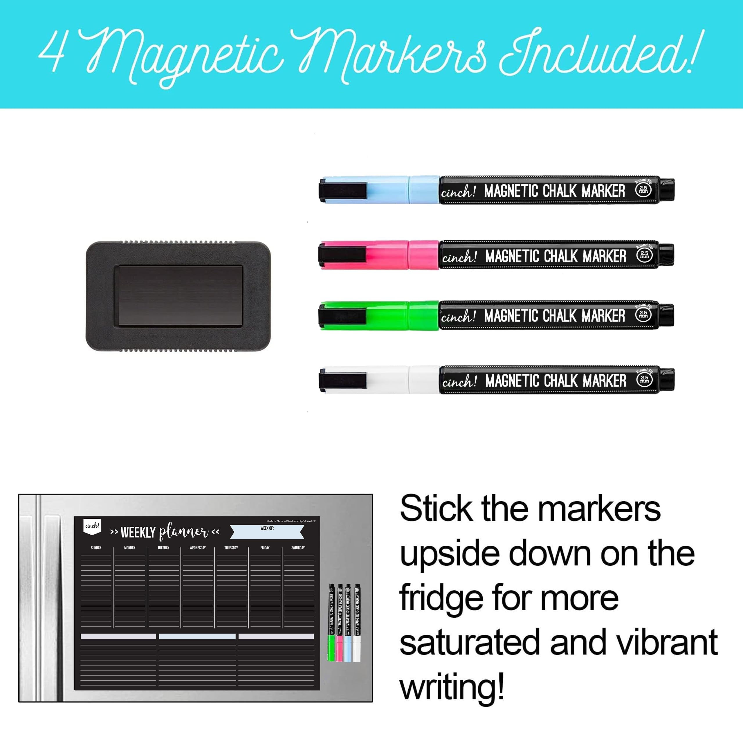 17x12-Inch Magnetic Dry Erase Weekly Planner for Fridge - Black Weekly Calendar Board with 4 Fine Tip Markers and Lar... - Image 4