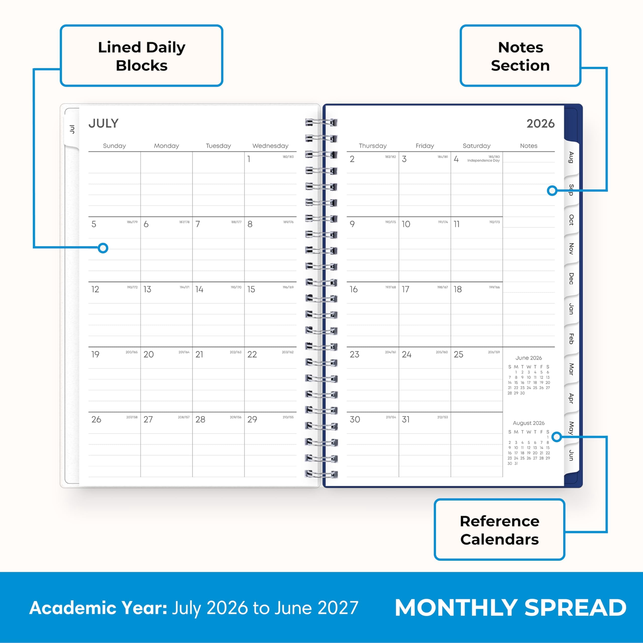 2026-2027 Weekly and Monthly Academic Year Planner Calendar, July 2026 - June 2027, 5" x 8", Flexible Cover, Wireboun... - Image 4