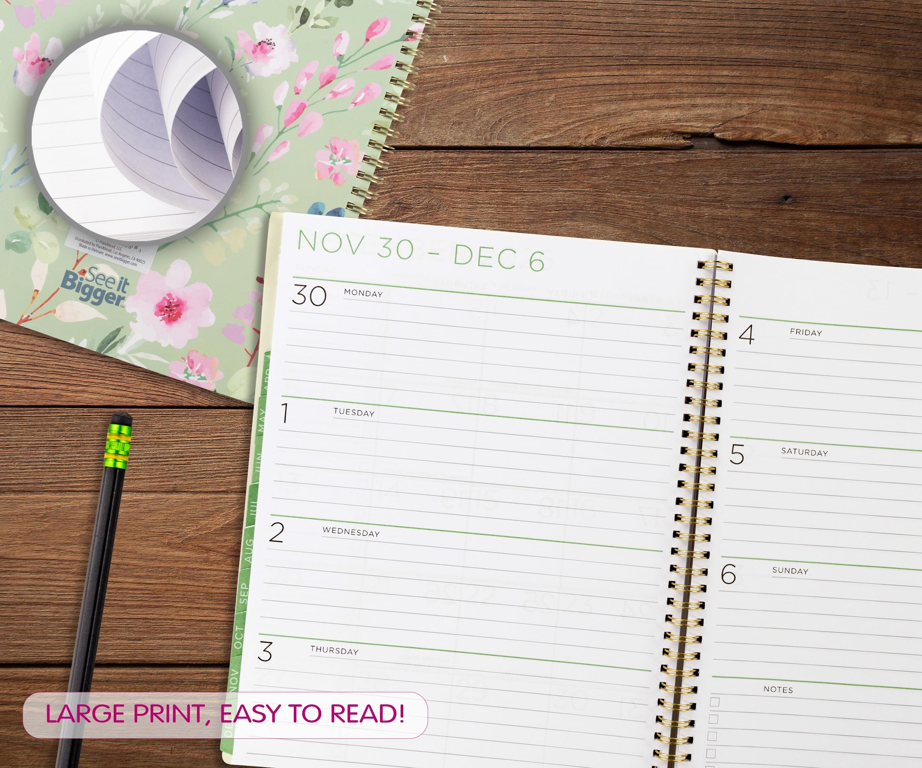 M/W Planner, Large (9" x 11"), Green Floral, 15-Month: Apr 2026 - Jun 2027 - Image 4