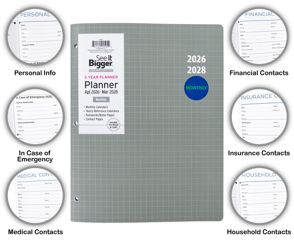 Monthly Planner, Large (8.5 x 11), Grey, 2-Year: Apr 2026 - Mar 2028 - Image 2