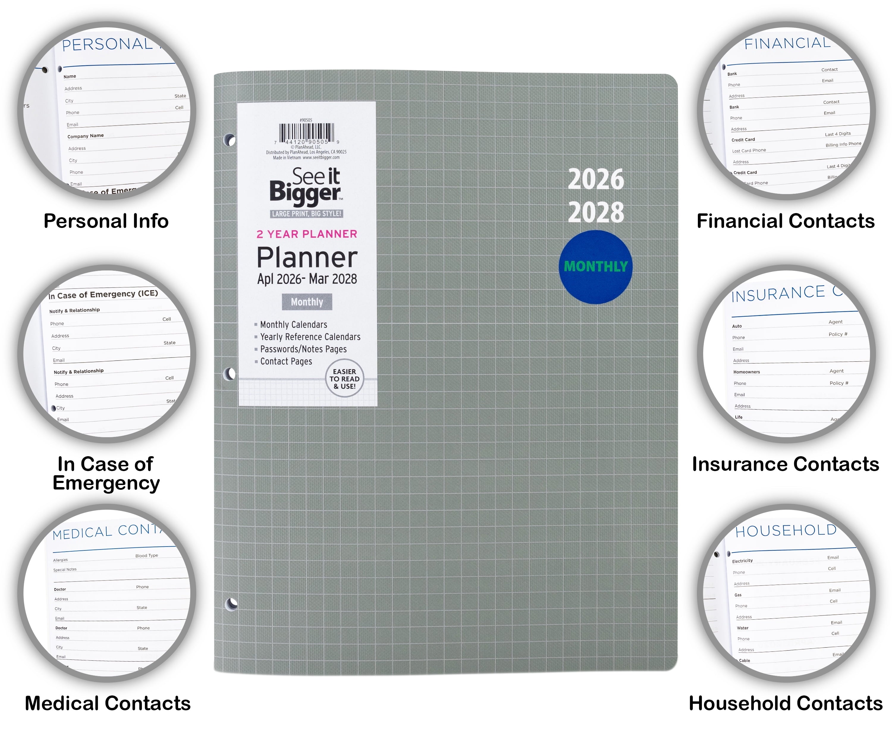 Monthly Planner, Large (8.5 x 11), Grey, 2-Year: Apr 2026 - Mar 2028 - Image 2