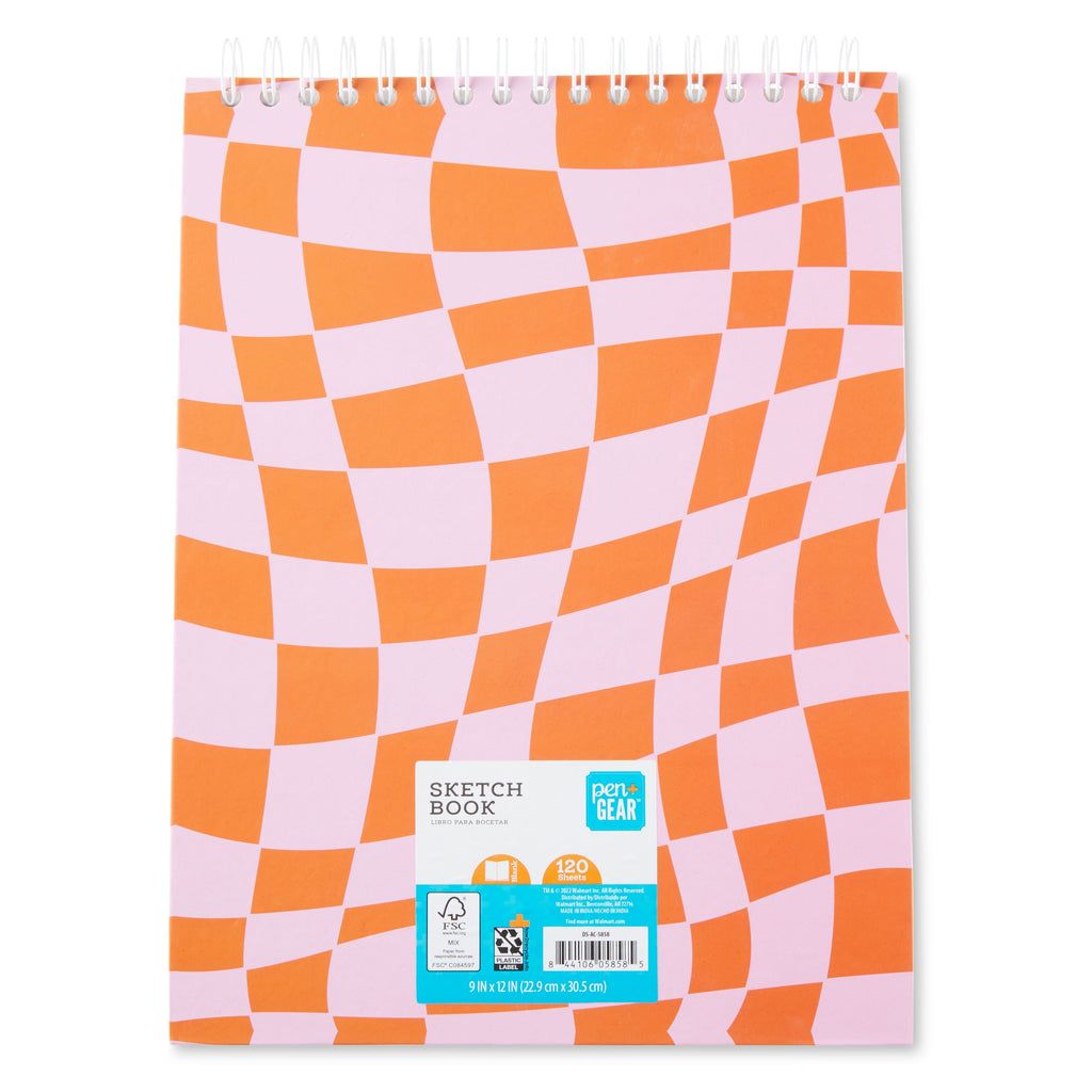 Fashion Sketchbook, Pink and Orange Checkered Print, 120 Sheets, 240 Pages, 9" x 12" - Image 4