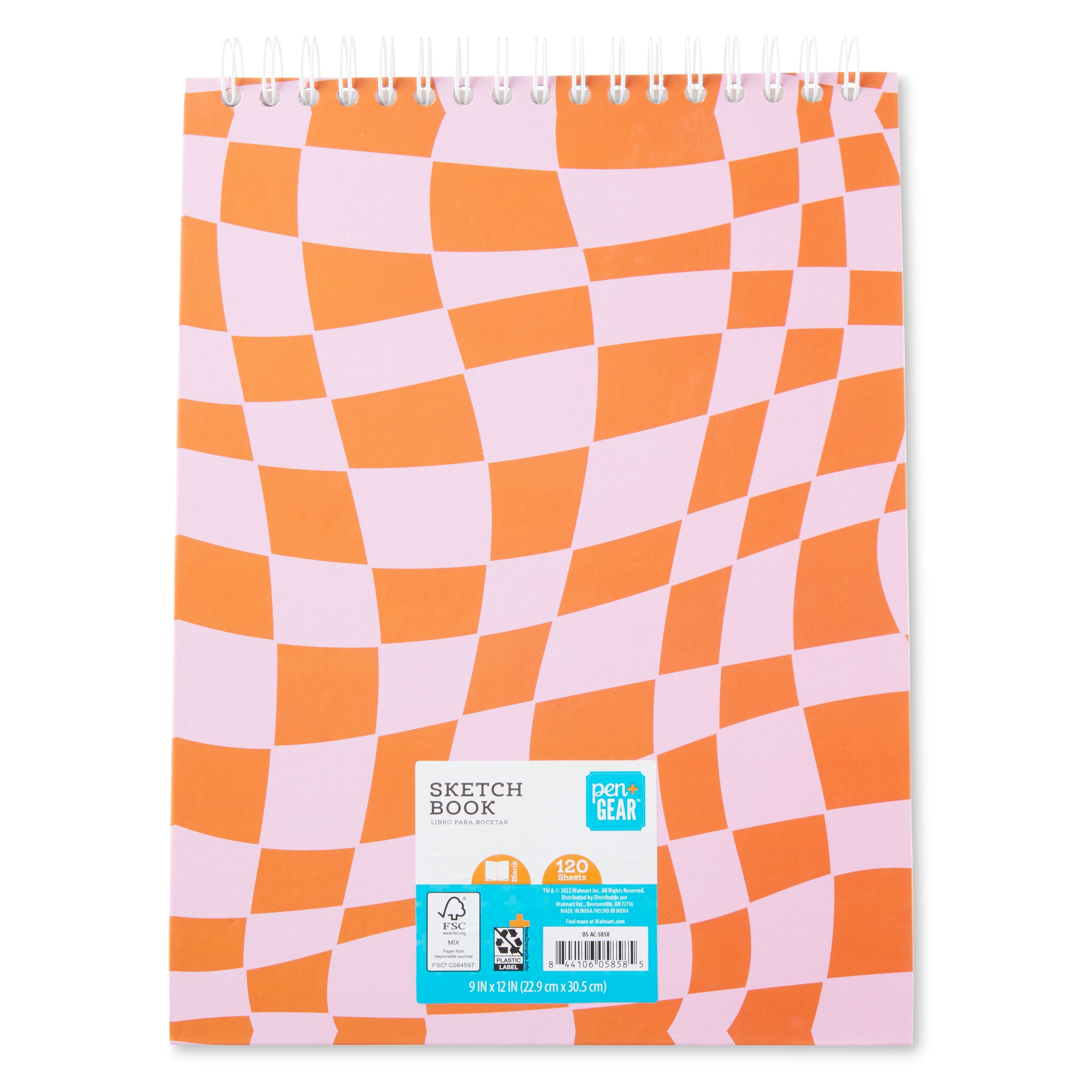 Fashion Sketchbook, Pink and Orange Checkered Print, 120 Sheets, 240 Pages, 9" x 12" - Image 4