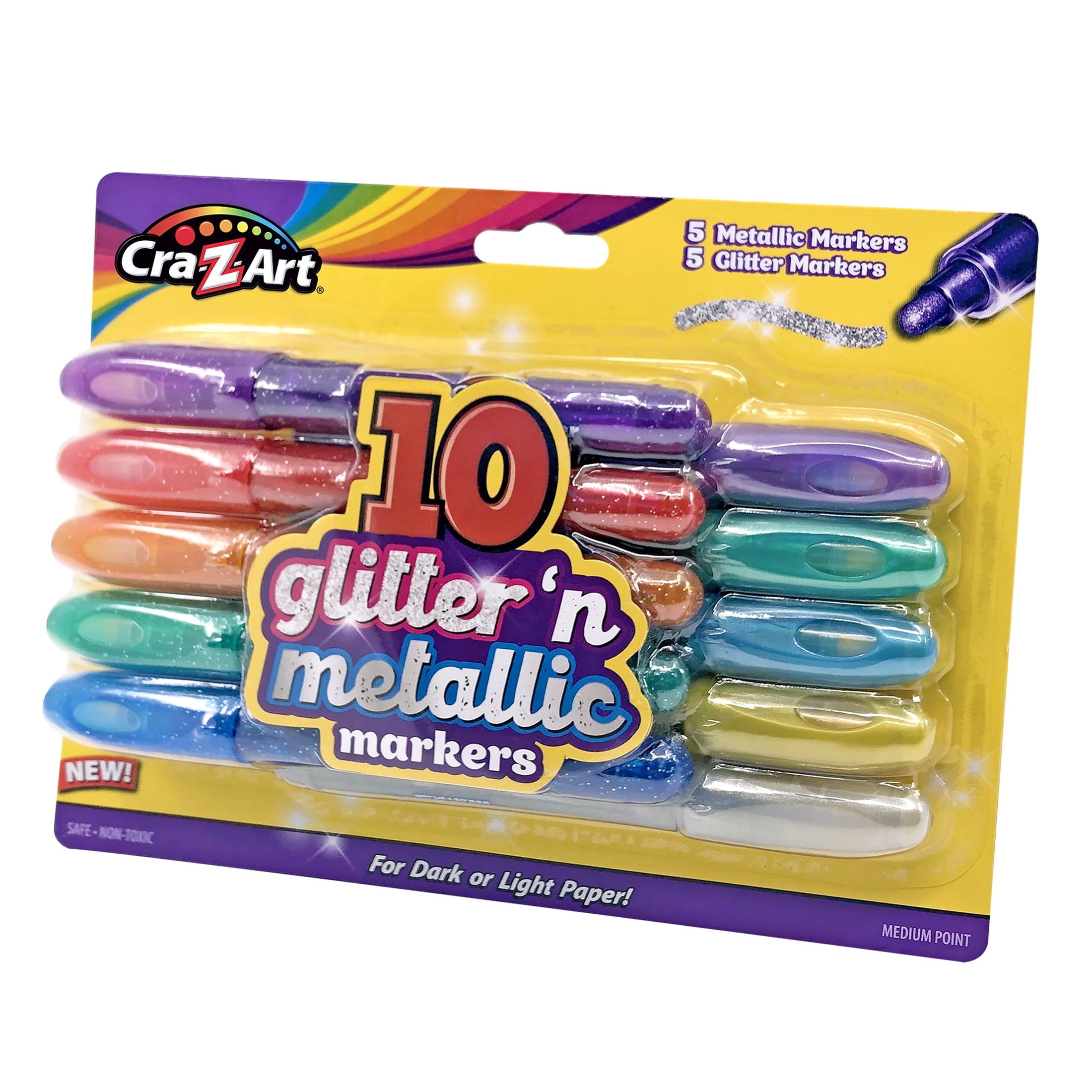 Glitter and Metallic Art Marker Set, 5 glitter and 5 metallic - Image 3