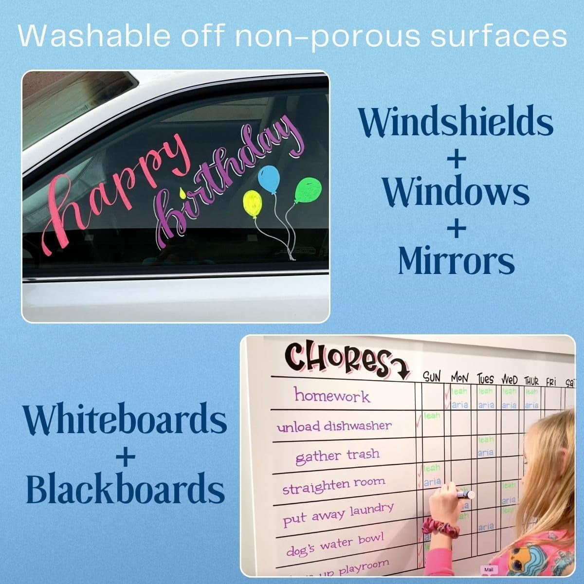 Liquid Chalk Markers, 6 Neon Colors, Reversible Tip, Wet or Dry Erase, Washable, Non-Toxic, for Glass, Windows, Mirro... - Image 5