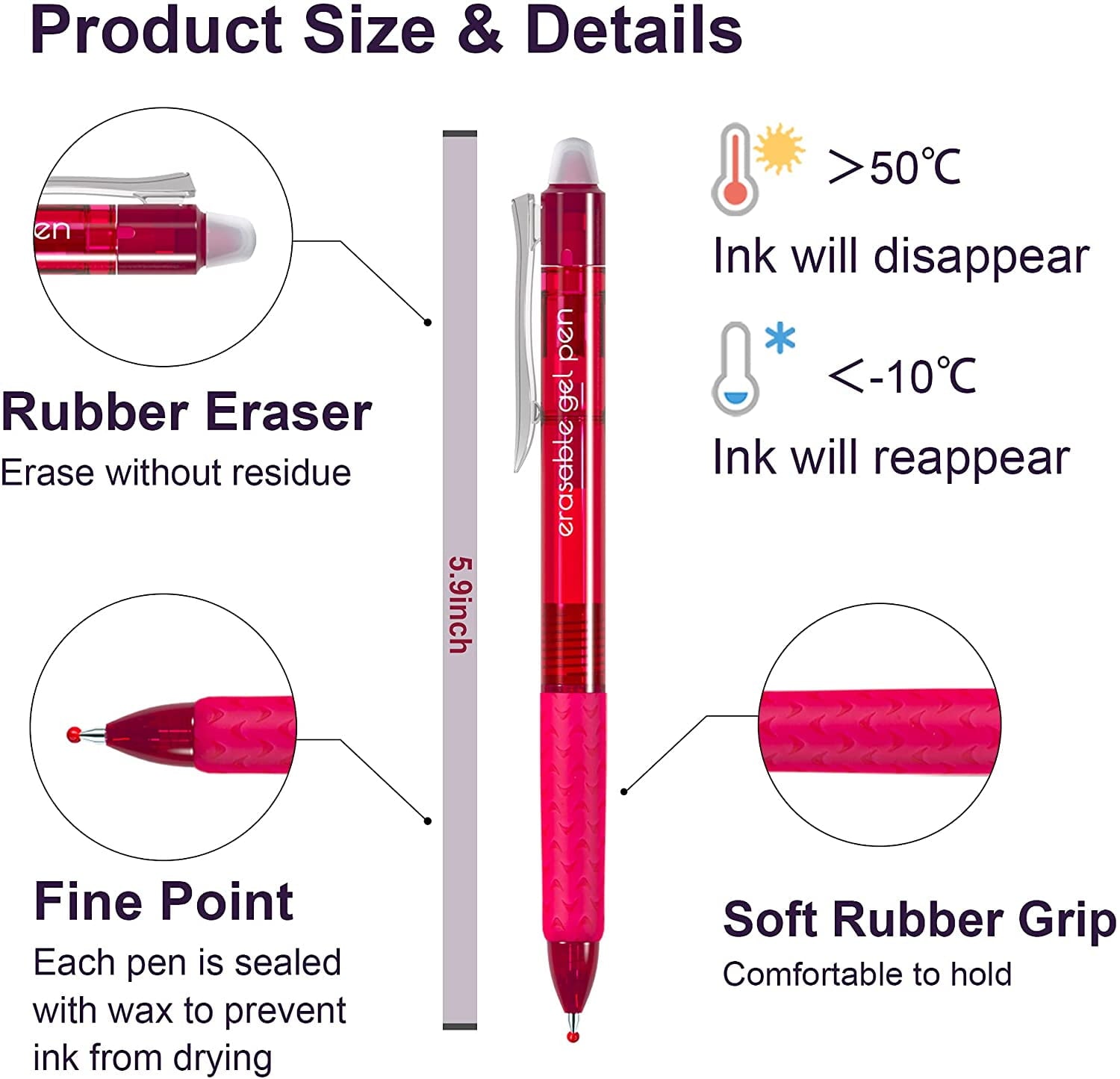 Erasable Gel Pens, 18 Colors Lineon Retractable Erasable Pens Clicker, Fine Point, Make Mistakes Disappear, Assorted Color Inks for Drawing - Image 2