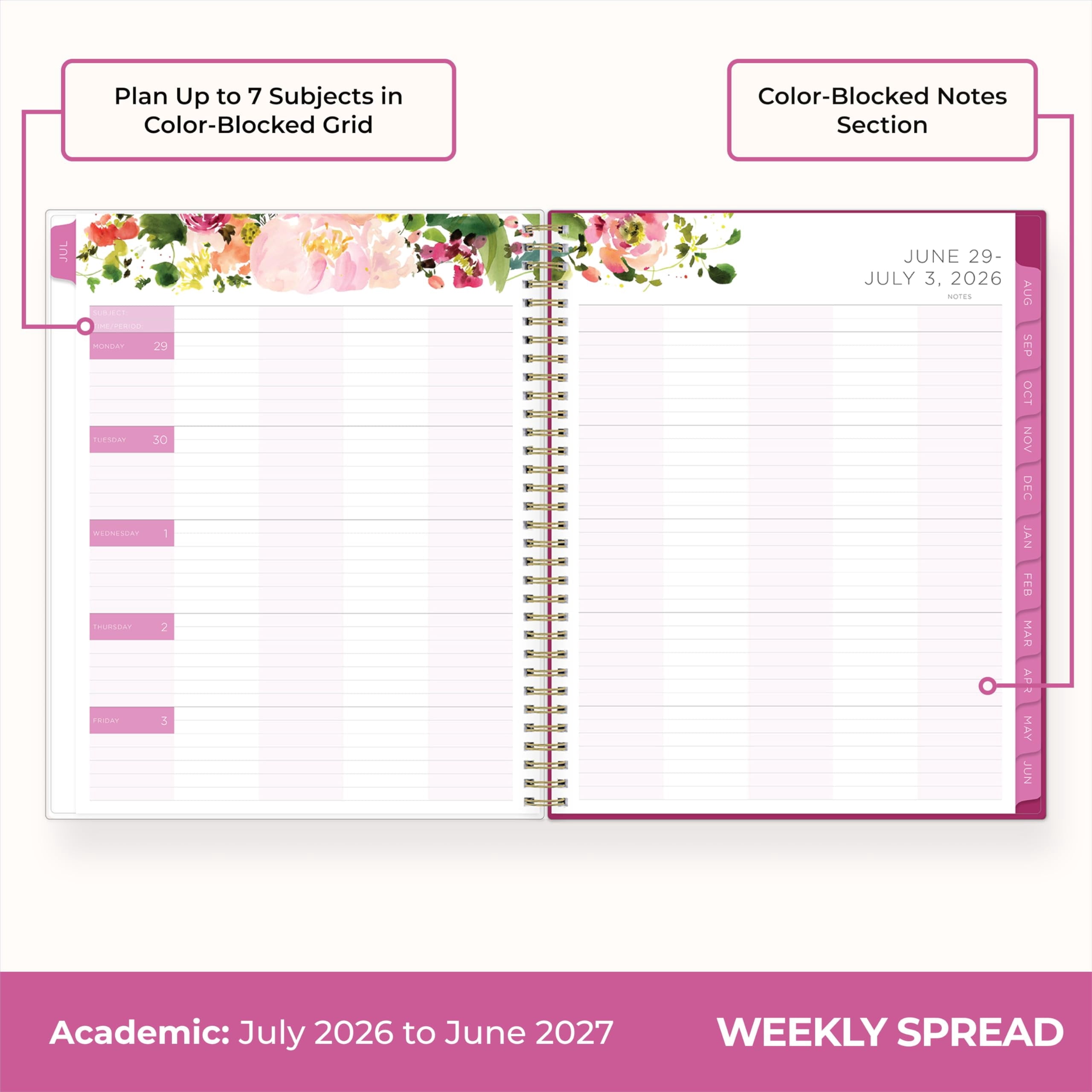 Blue Sky Kelly Ventura 2026-2027 Weekly and Monthly Academic Year Teacher Lesson Planner Calendar, July 2026 - June 2027, 8.5" x 11", Magnet - Image 3