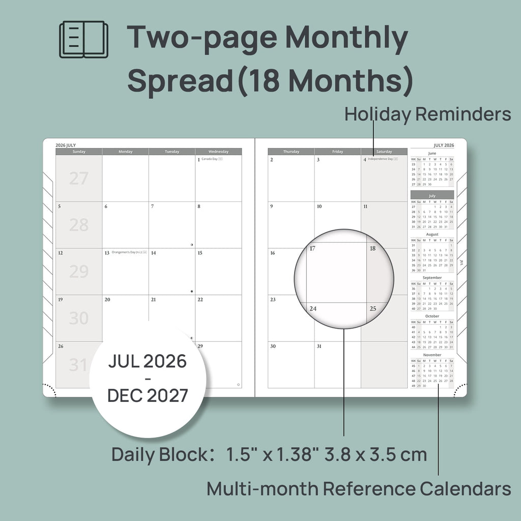 Monthly Planner 2026-2027, 6.5"x8.5", 18-Month Calendar Book Academic Year (Jul.26-Dec.27) with Monthly Tabs, Flexibl... - Image 3