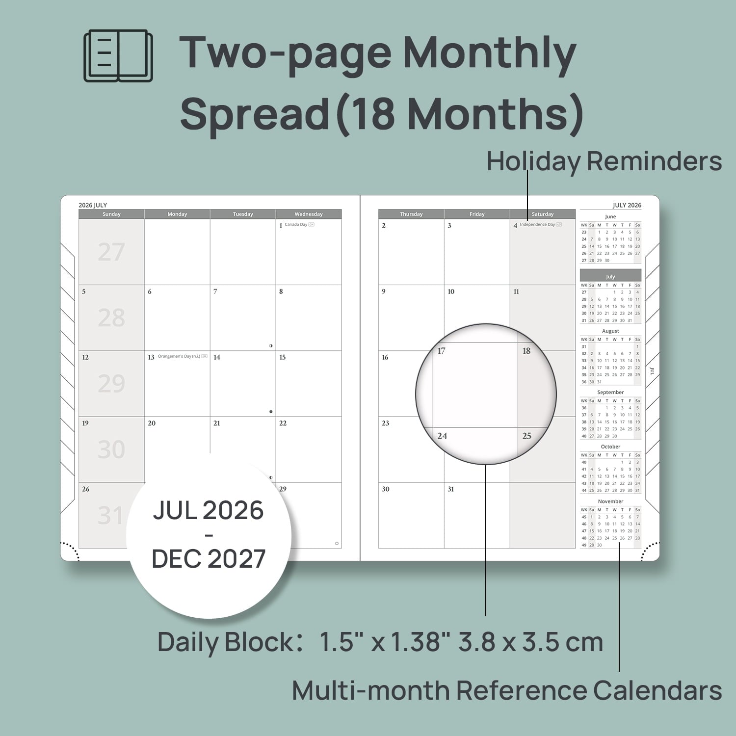 Monthly Planner 2026-2027, 6.5"x8.5", 18-Month Calendar Book Academic Year (Jul.26-Dec.27) with Monthly Tabs, Flexibl... - Image 3
