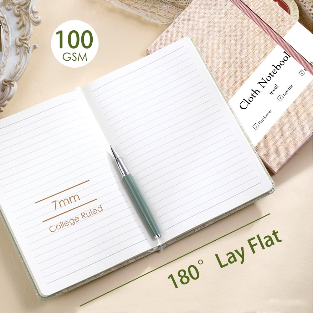 Linen Notebook, College Ruled, Hardcover, Lay Flat, B6, Small, 5x7, Thick, 100gsm, Green, Journal for Study, Office, ... - Image 3