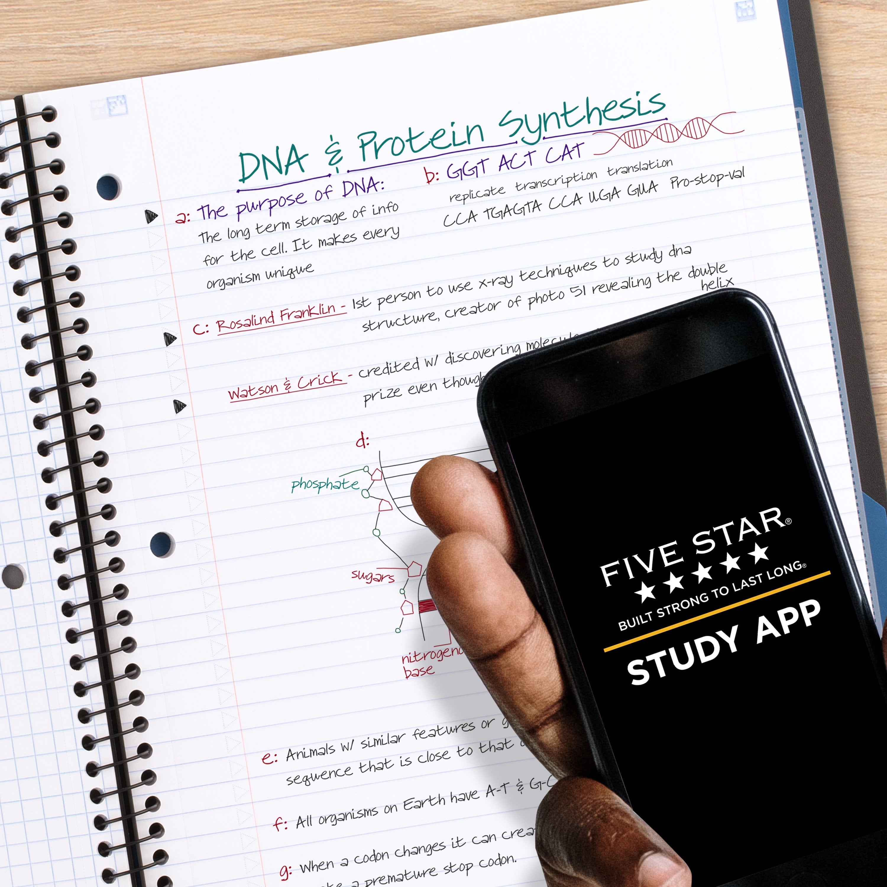 1 Subject College Ruled Notebook Plus Study App, 8.5" x 11", Black, Poly, Spiral, 100 Sheets - Image 2