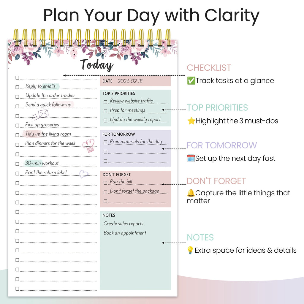 CICPAP Undated Daily To Do List Notepad, Time Management Goal Planner Notebook, Spiral Task Checklist Organizer, Priority Planner with Notes - Image 2