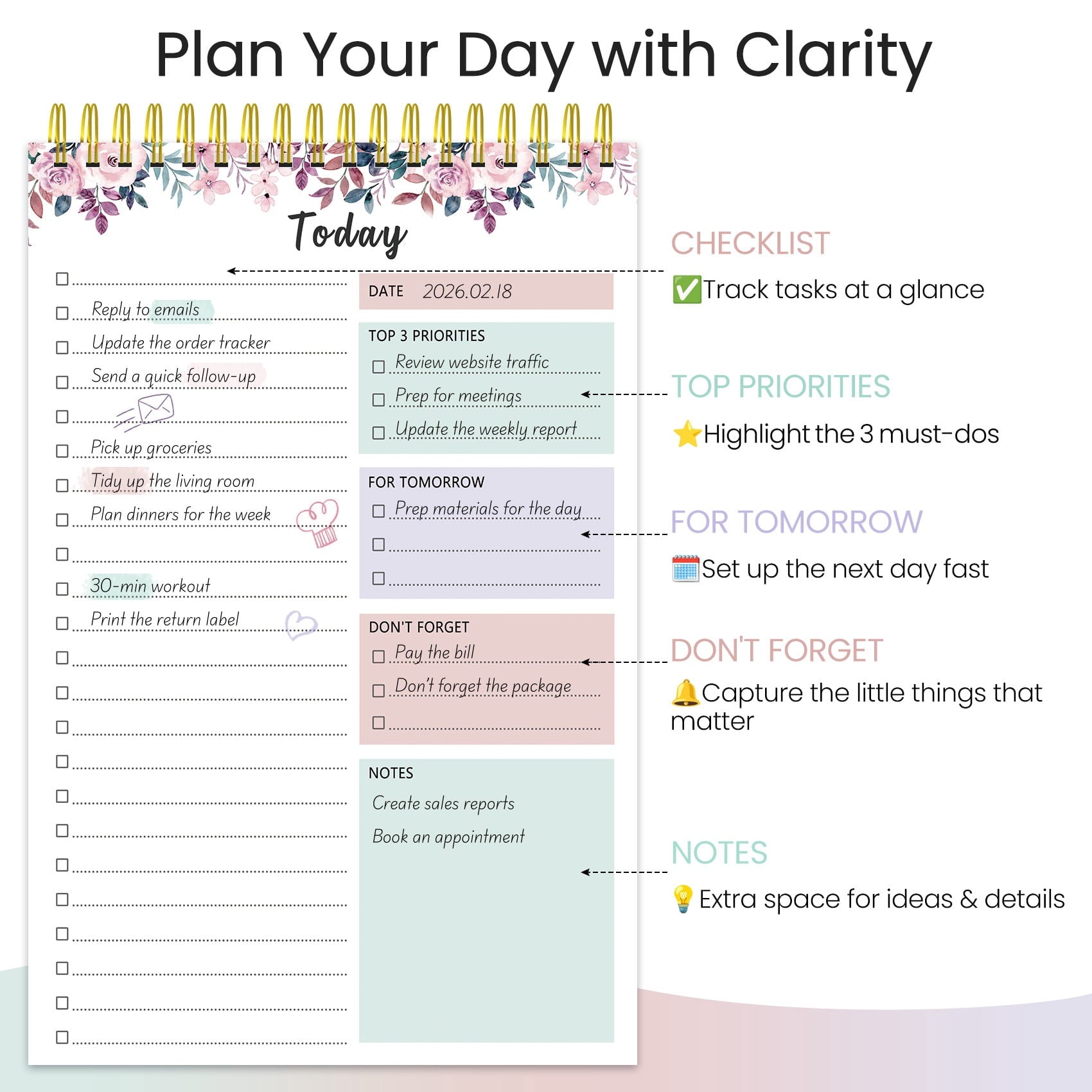 CICPAP Undated Daily To Do List Notepad, Time Management Goal Planner Notebook, Spiral Task Checklist Organizer, Priority Planner with Notes - Image 2