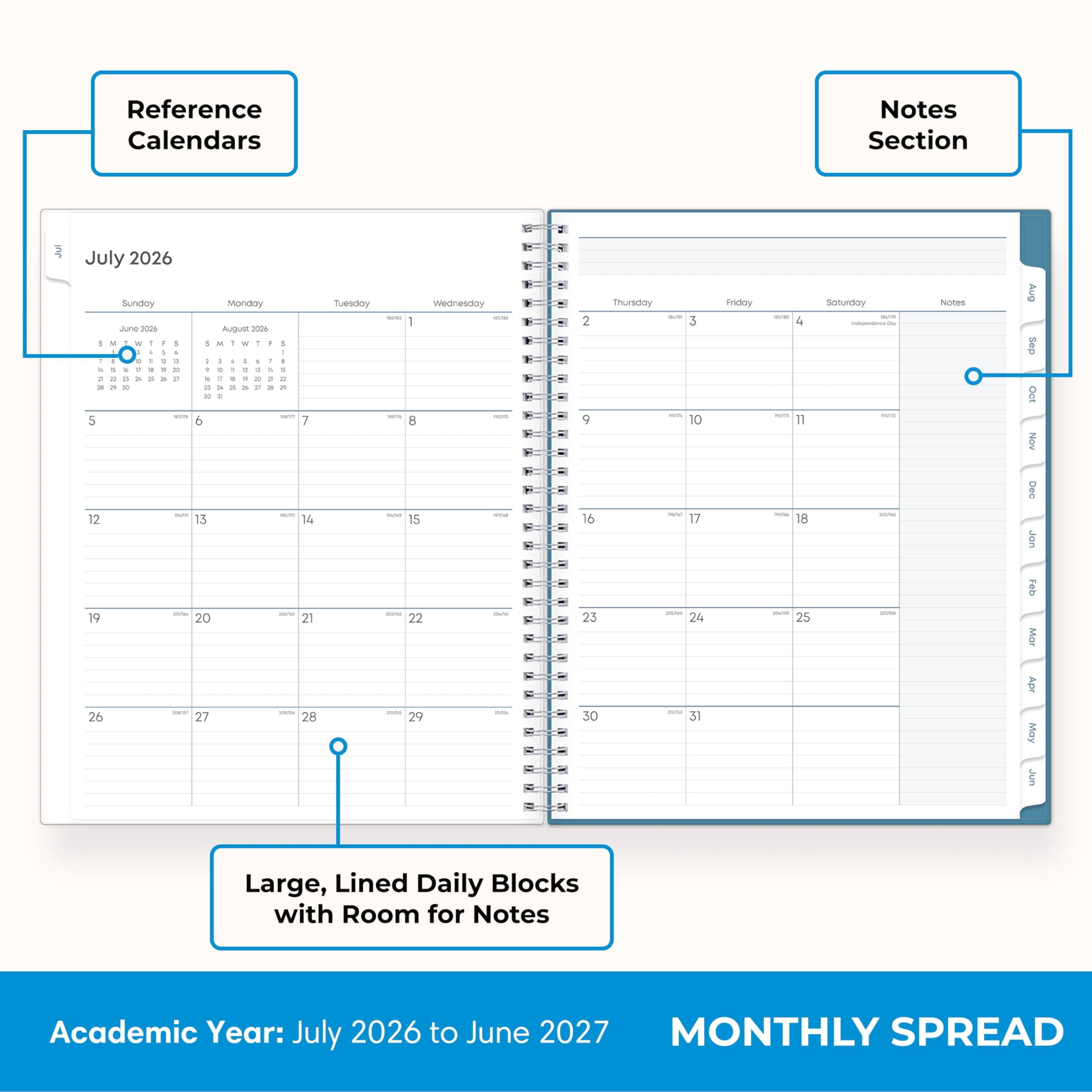 2026-2027 Weekly and Monthly Academic Year Teacher Lesson Planner Calendar, July 2026 - June 2027, 8.5" x 11", Clear ... - Image 4