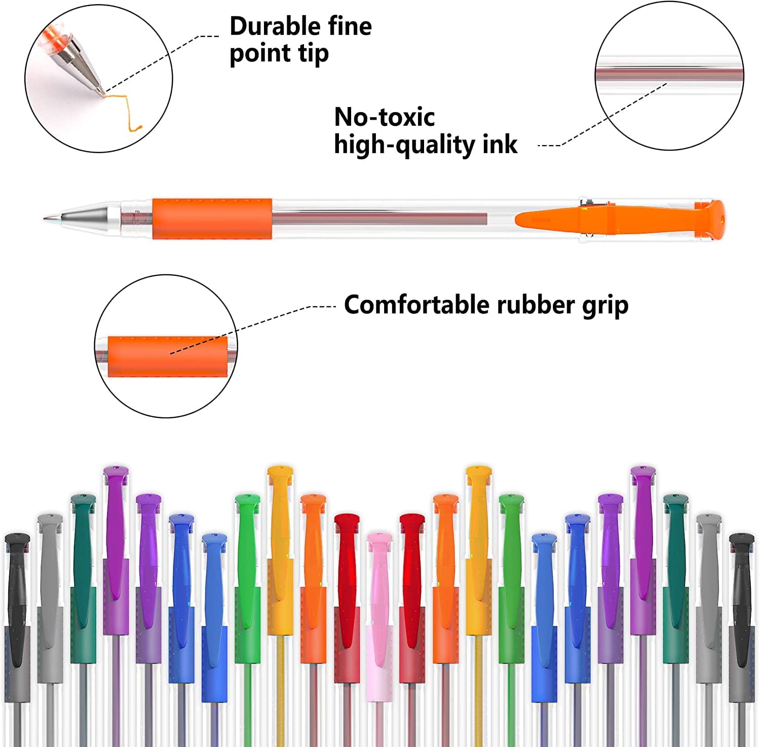 Gel Pens, 180 Pack Gel Pens Set, 12 Assorted Colors Bulk Classroom Pack for Adults Coloring Books Drawing Doodling Cr... - Image 5
