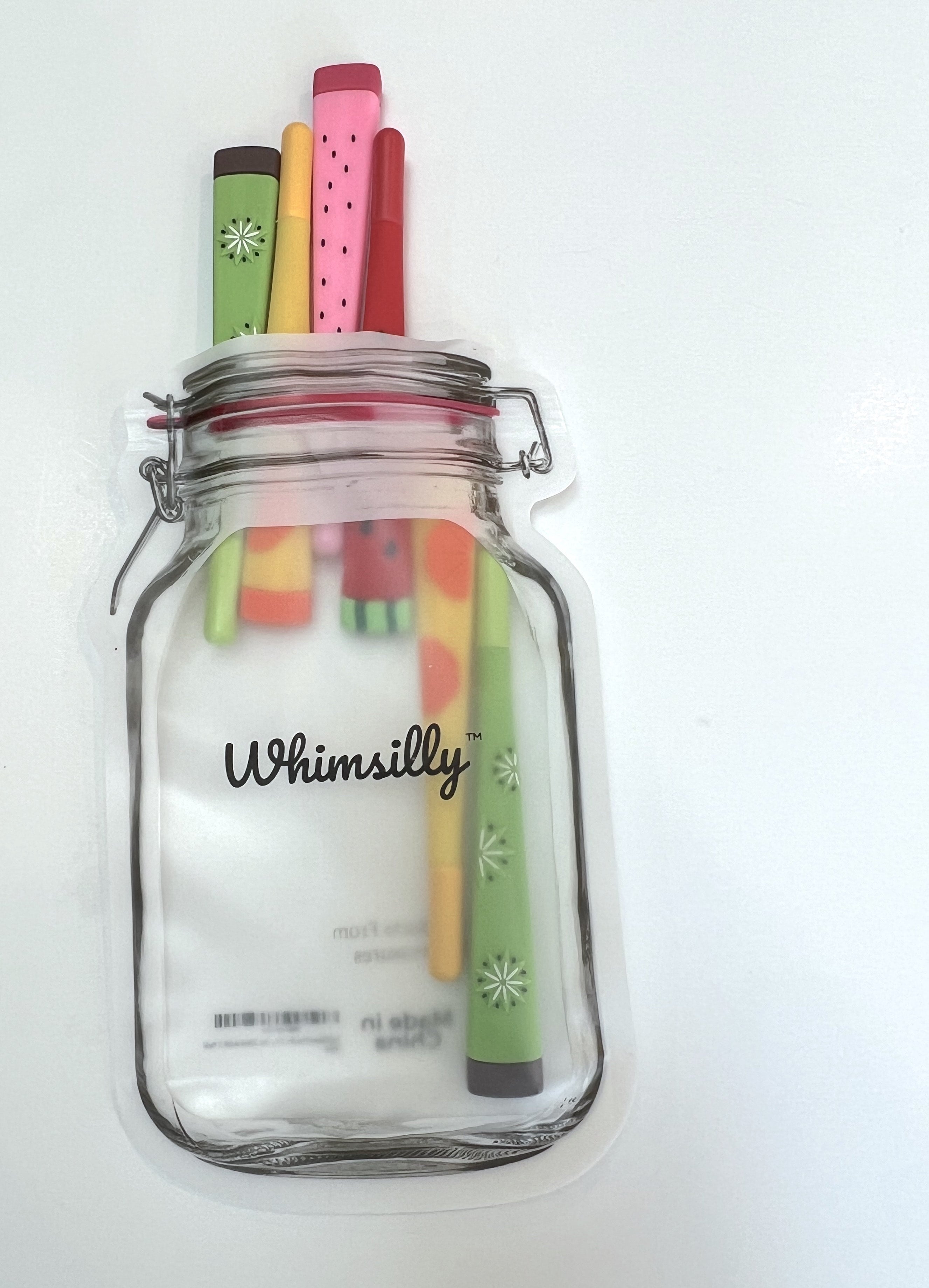 Whimsilly Set of 6 Fruit Shaped Pens in Mason Jar Pouch, Fine Tip Ink Gel Pen Set, Whimsical Stationary for Gifts, Office - Image 6