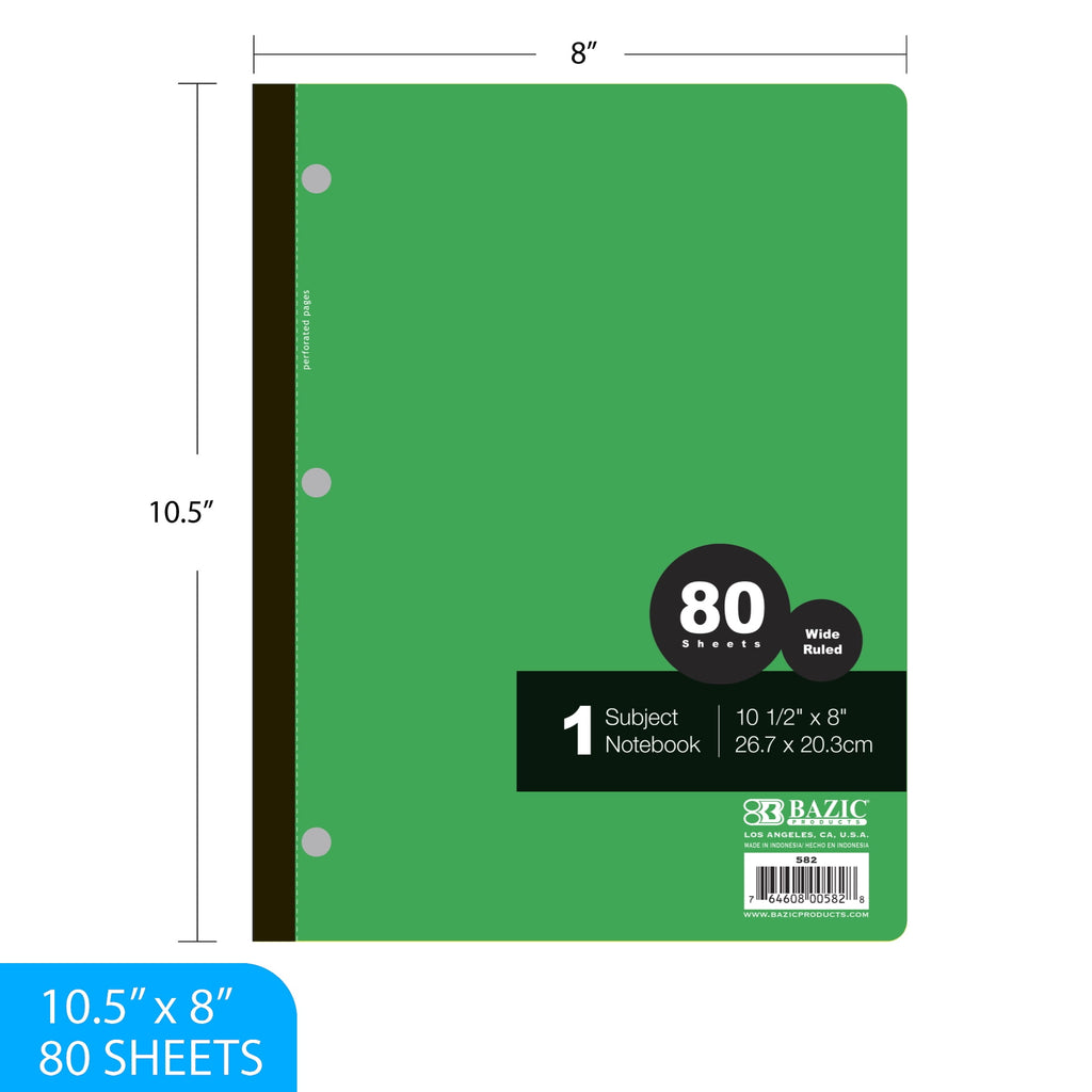 BAZIC Wide Ruled 1 Subject Notebooks 80 Sheets, Assorted Color, 6-Pack - Image 6