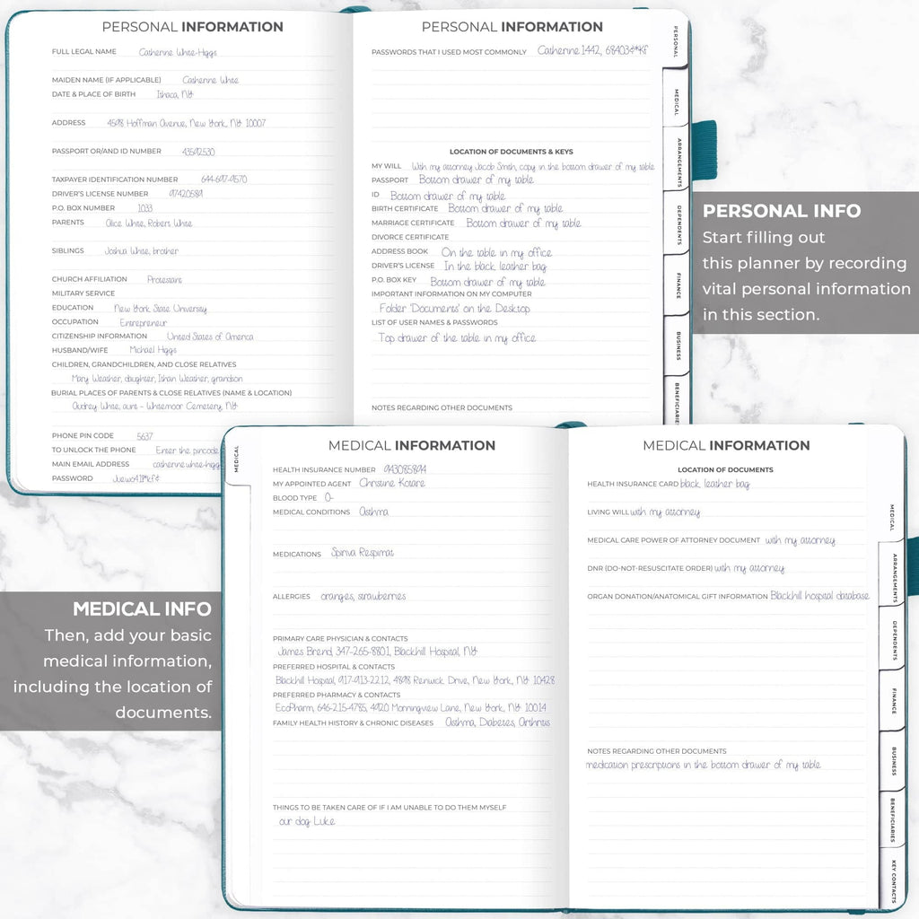 A5 End of Life Planner & Appointment Book, Dark Teal, 8" x 11", 360 Pages - Image 5
