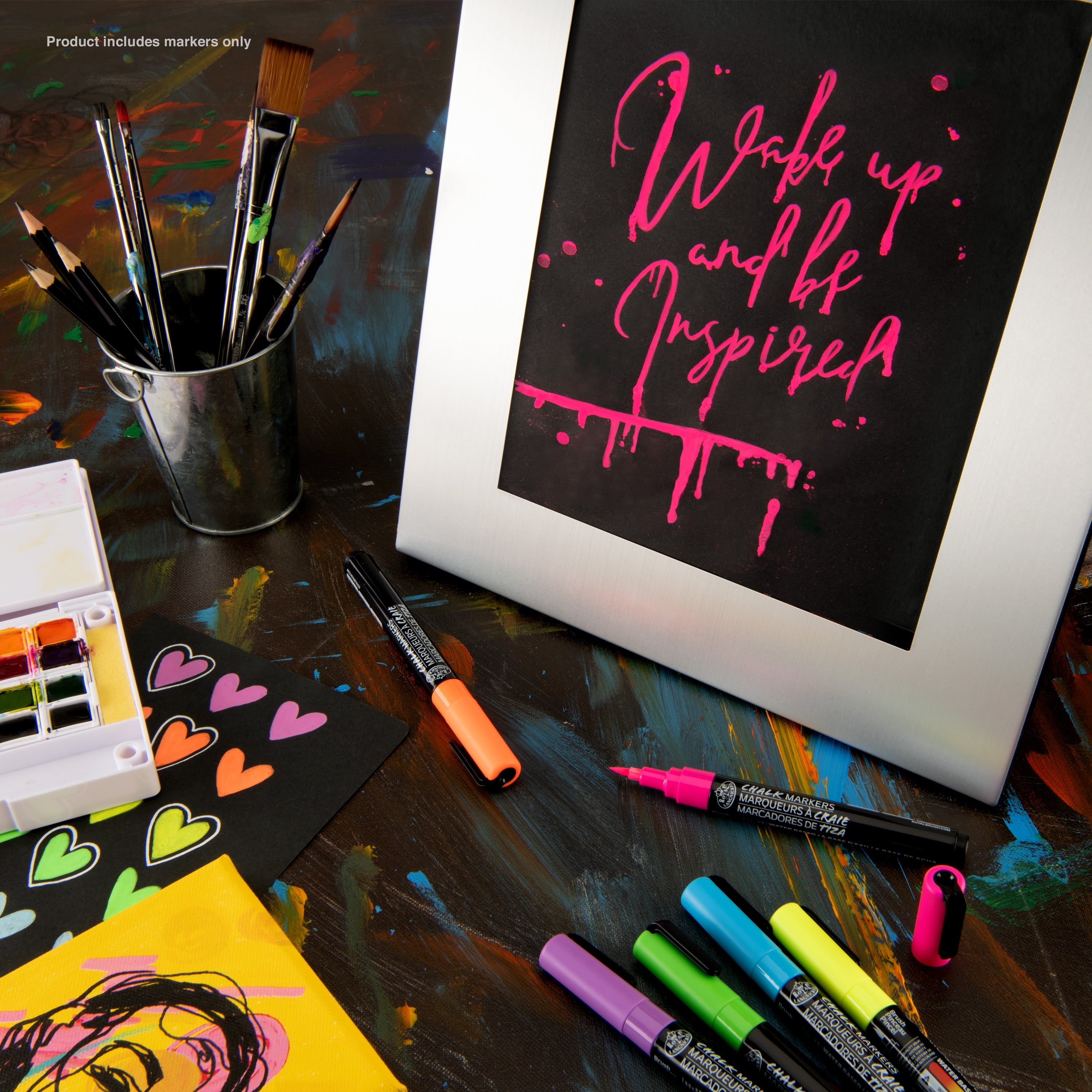 6pc Artist Chalk Markers with Brush Tips, Neon Colors - Image 4