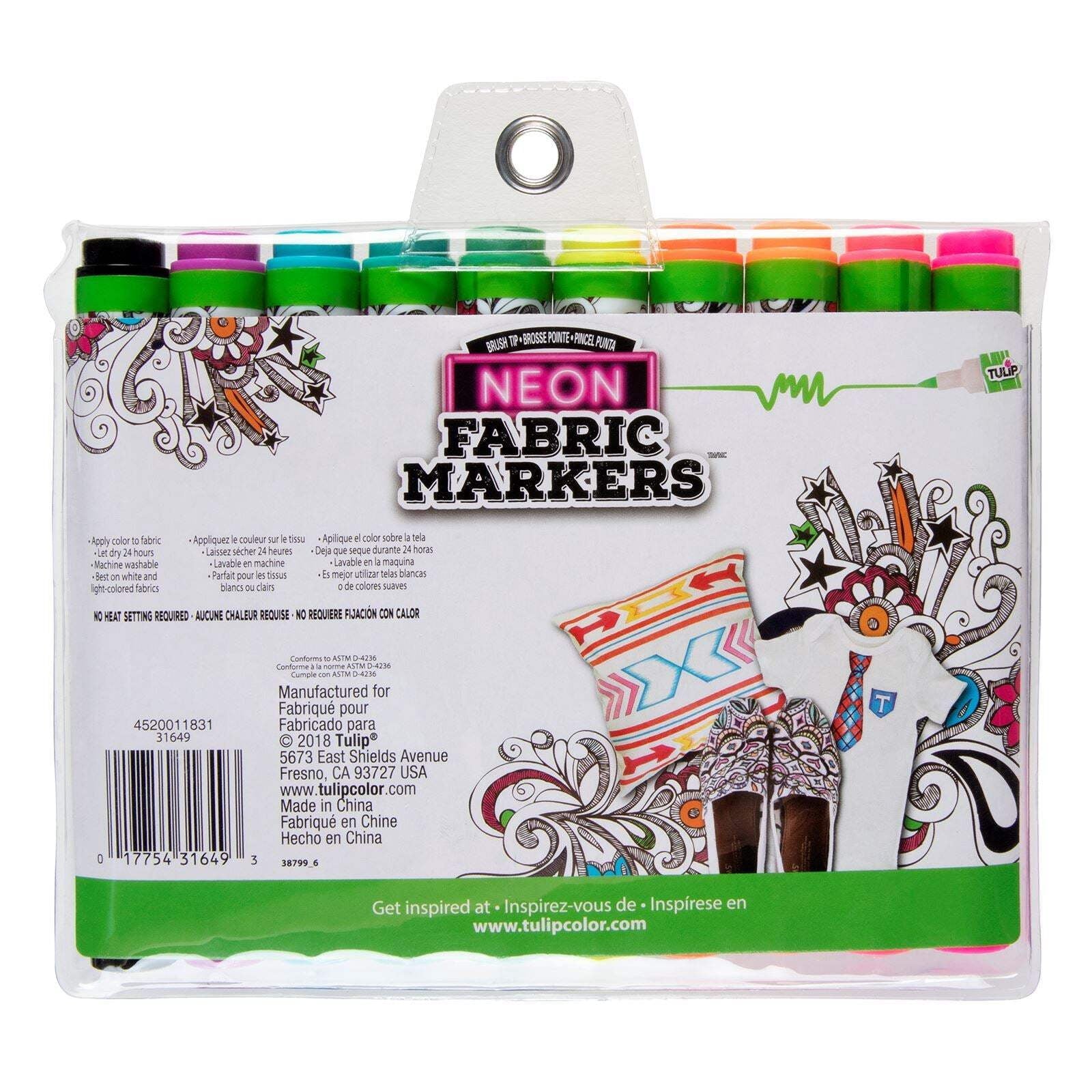 Tulip Brush Tip Fabric Markers 10 Pack Neon - Image 6
