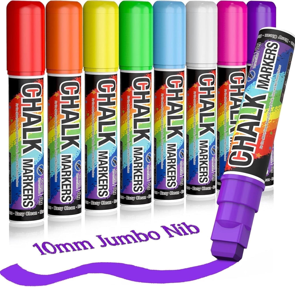 8 Colors 10mm Jumbo Liquid Window Chalk Marker, Big Chalkboard Markers, Car Window Paint Markers Pen for Glass, Auto,...