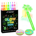 8 in the Dark Markers 2mm Round Tip Neon Fluorescent Paint Pens for Rock Painting, Fabric, Glass, Wood, and Crafts