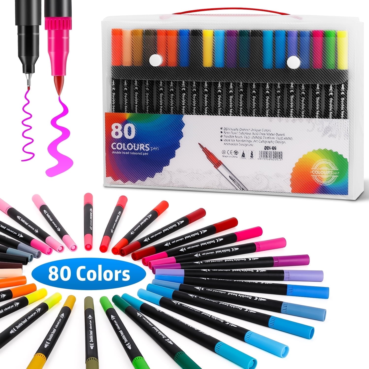 80 Tip Markers, Fine Tip and Brush Tip Coloring Marker Pens For Coloring Books, Painting,Journaling, Note, Taking Wri...