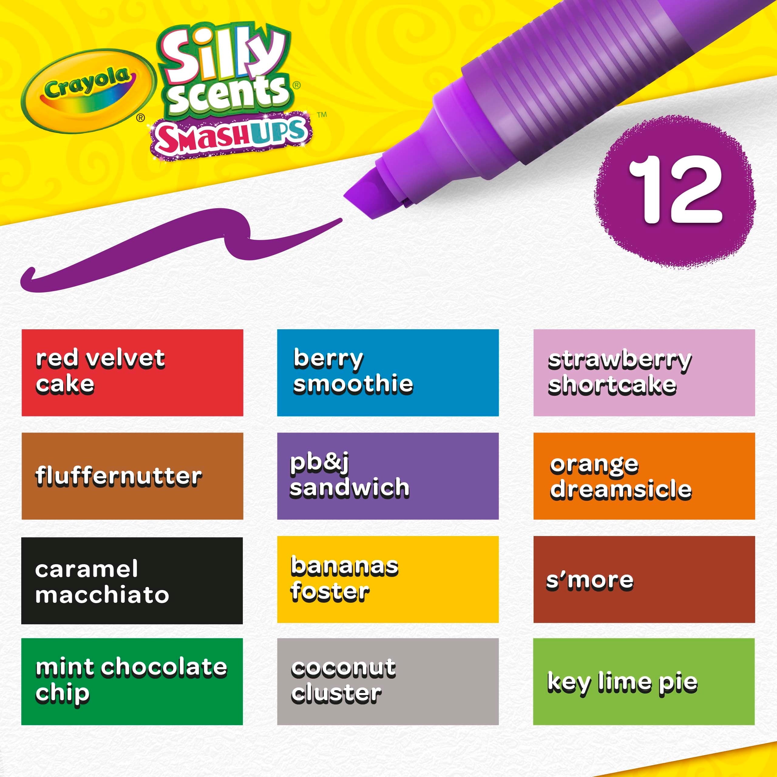 Silly Scents Smash Ups Markers, 12 Count, Scented Art Tools, Assorted Colors, Chisel Tip for Thick & Thin Lines - Image 3