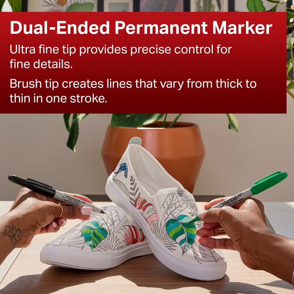 Brush Twin Permanent Markers, Brush Tip Marker and Ultra Fine Tip Marker, Assorted, 12 Count - Image 2