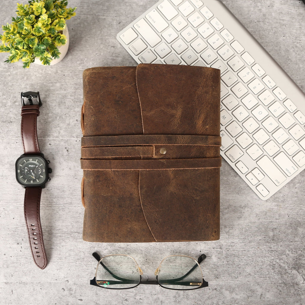 Handmade Leather Journal/Writing Notebook Diary/Bound Daily Notepad For Men & Women Unlined Paper Medium 8 x 6 Inches... - Image 2