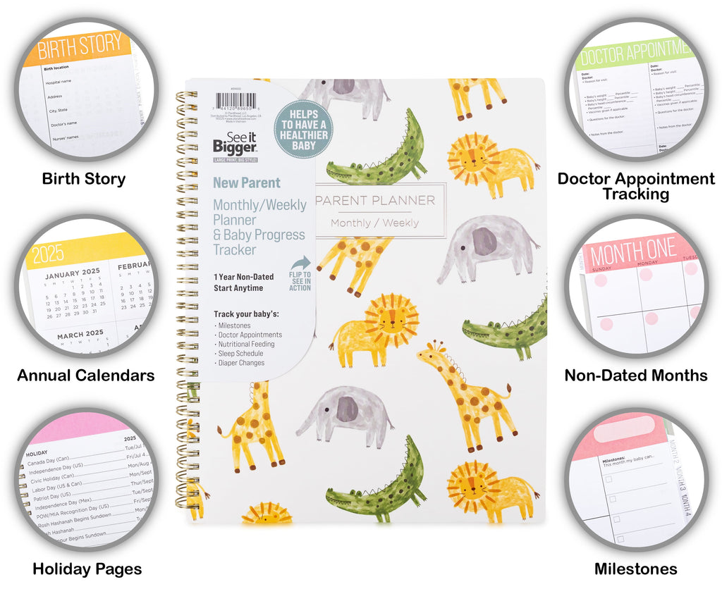 Parent Planner Large Monthly Weekly (9" x 11") Animals 12 Month Undated - Image 3