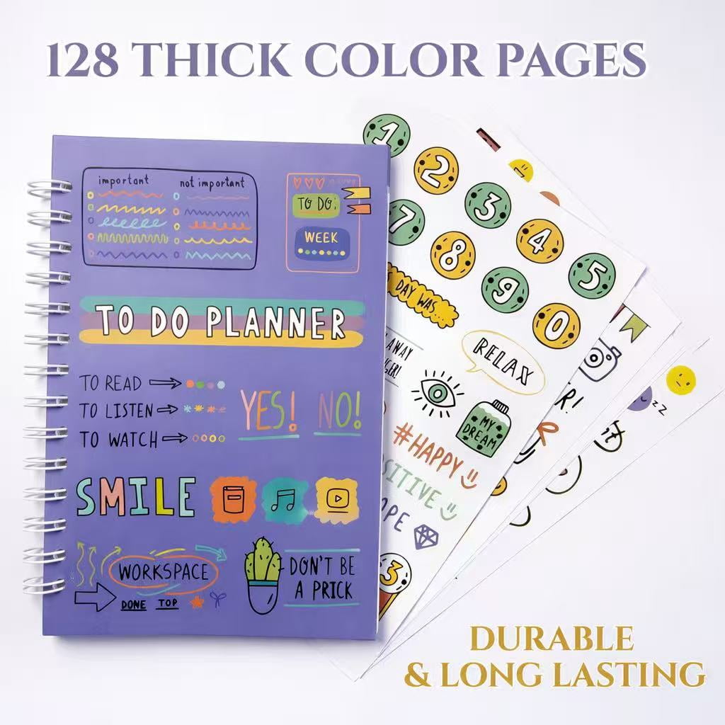 Aesthetic To Do Notebook with Stickers, Undated Daily Planner Organizer, Cute Productivity Journal for School Use, Student Planning Notebook - Image 5