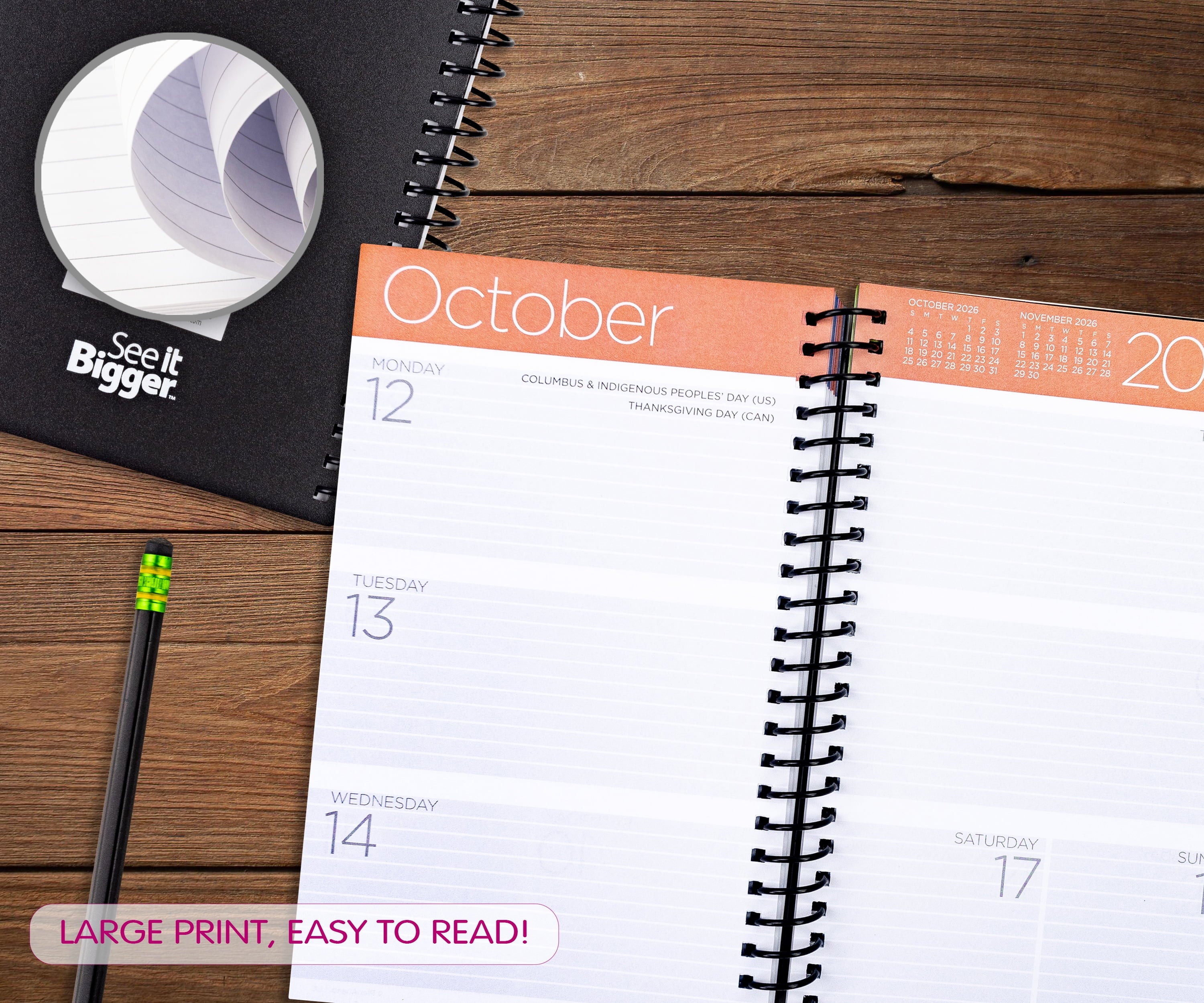 Monthly Weekly Planner Medium (5.25" x 8") Black, 15-month, Oct 2025-Dec 2026 - Image 6