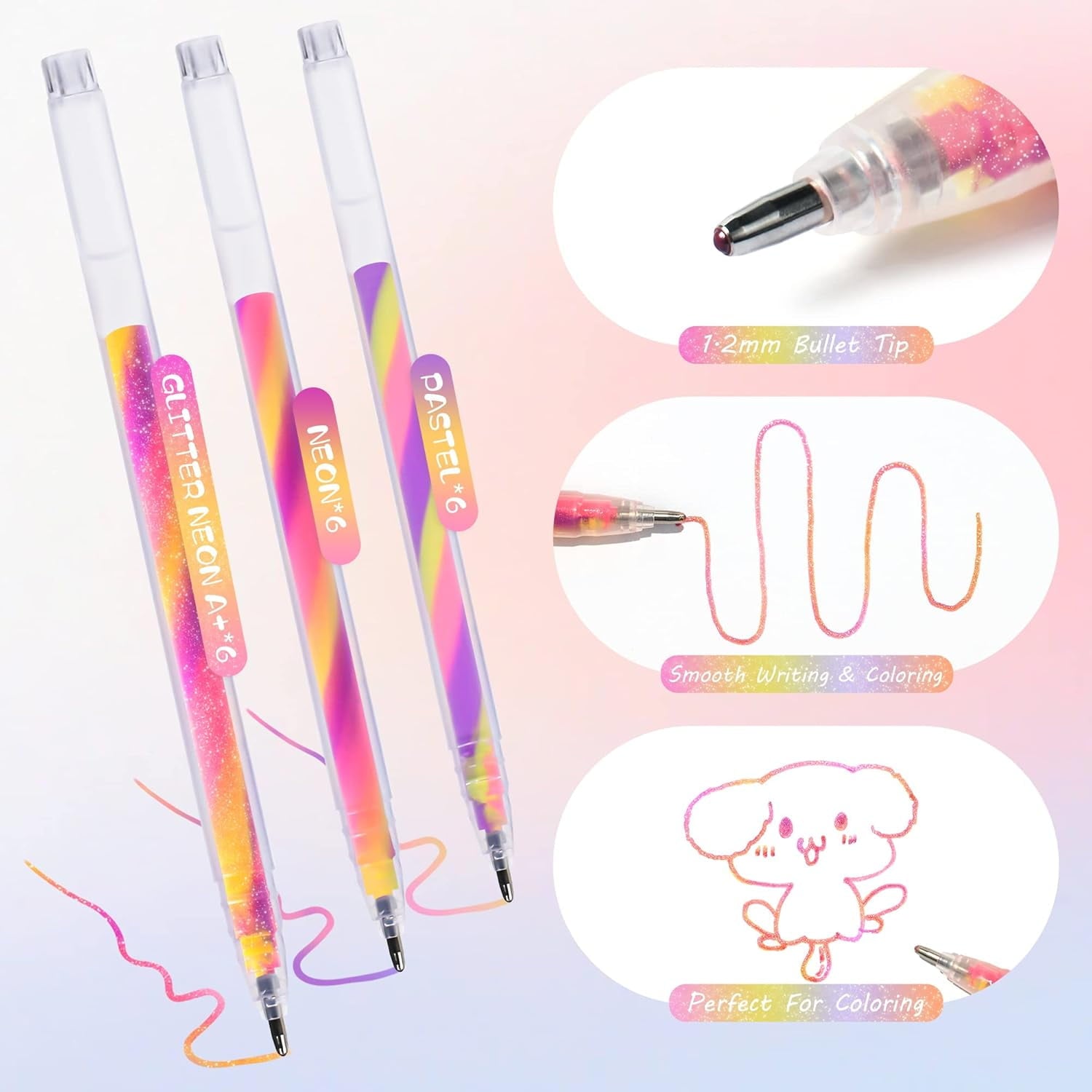 18 Pack Mixing of 3 Colors Magic Gel Pens Rainbow Pens Color Changing Ballpoint Pen Set for Adult Coloring Books, Doo... - Image 2