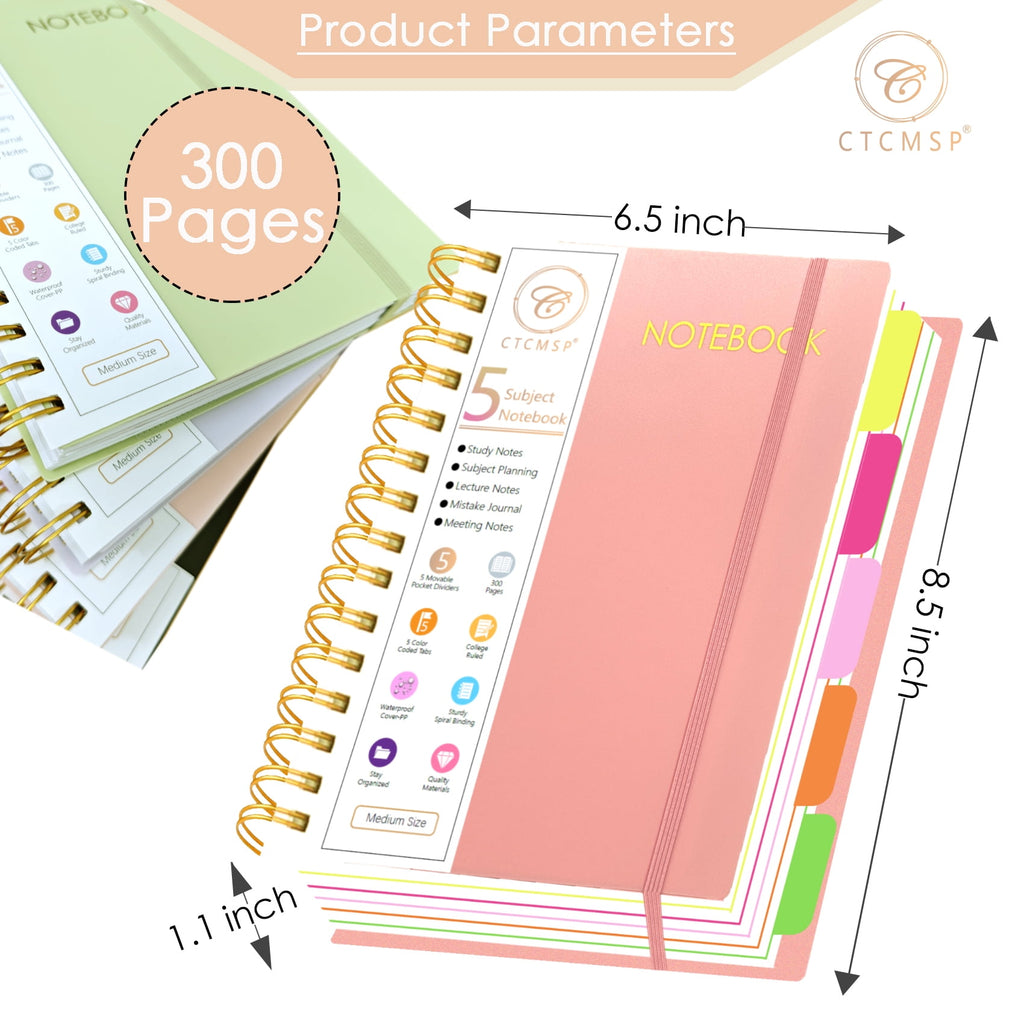 5 Notebook with Removable Dividers Tabs Hardcover Notebook Journal for Women Men,Perfect for Academic Supplies,Colleg... - Image 5