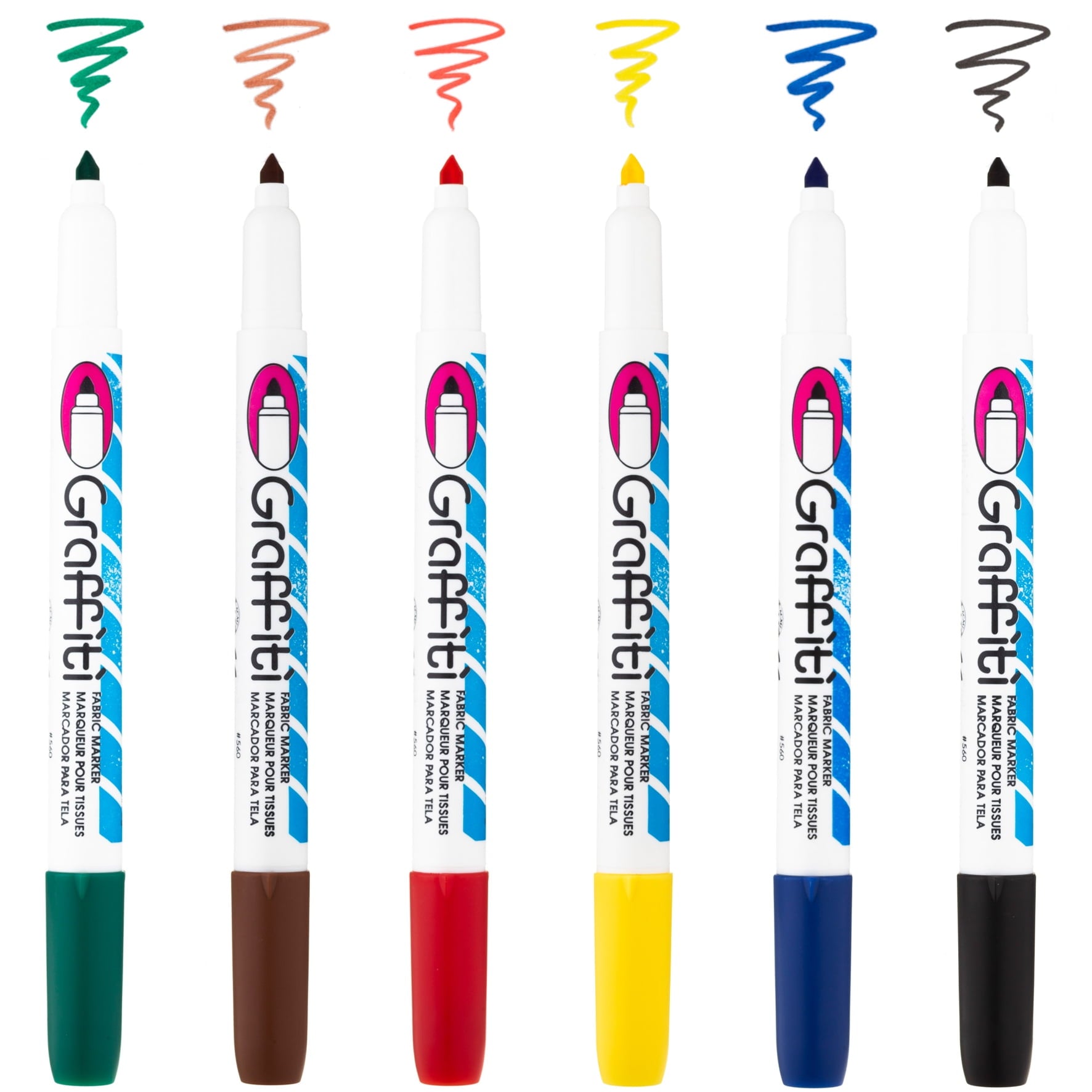 Marvy Uchida Permanent Fabric Markers, Brush Tip 6-Count, Non-Toxic, Primary Colors - Image 3