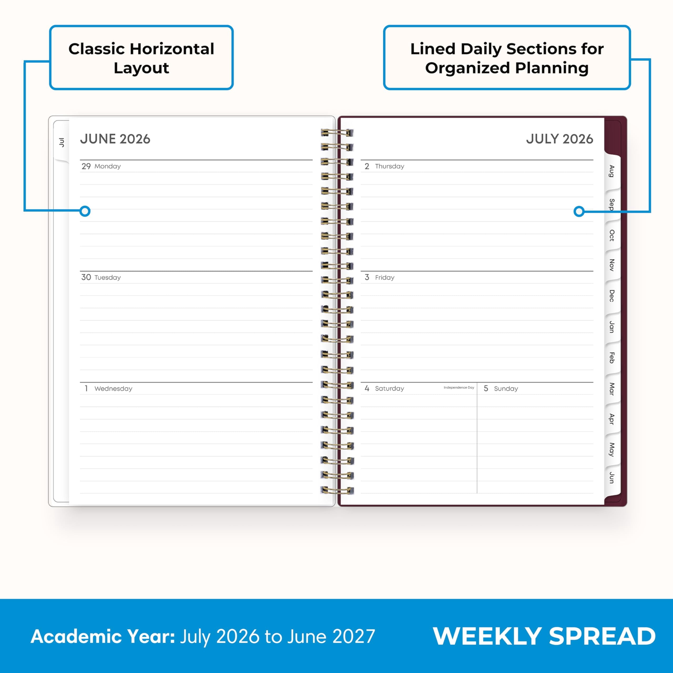 Blue Sky 2026-2027 Weekly and Monthly Academic Year Planner Calendar, July 2026 - June 2027, 5.875" x 8.625", Flexible Pocket Cover, Laminat - Image 3