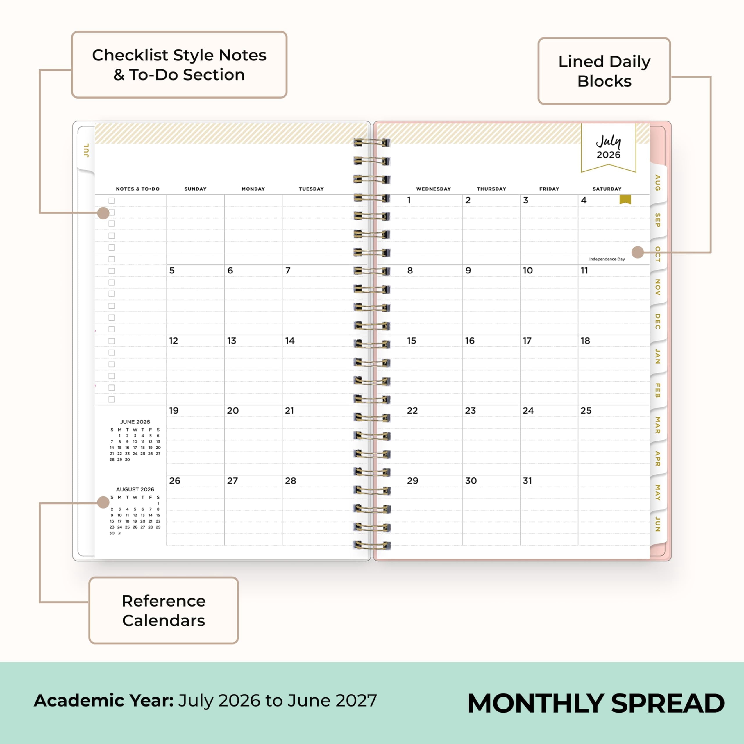 2026-2027 Weekly and Monthly Academic Year Planner Calendar, July 2026 - June 2027, 5" x 8", Flexible Cover, Wireboun... - Image 4