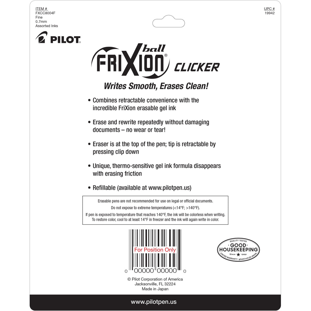 Clicker Erasable Gel Ink Pens, Fine Point, 0.7mm, Assorted Ink, 8 Count - Image 4