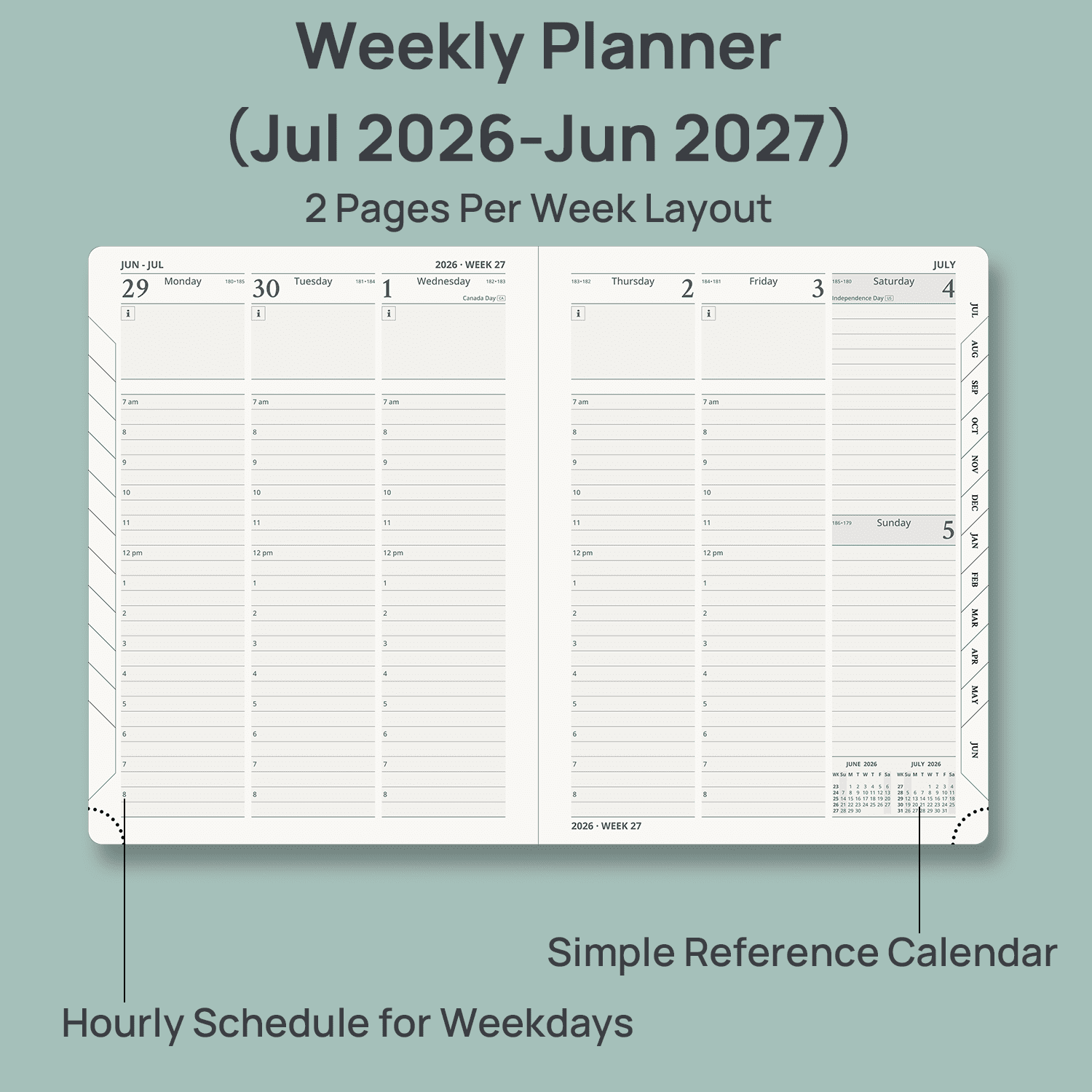 POPRUN Academic Planner 2026-2027, 6.5"x 8.5", (Jul.26-Jun.27) Weekly Monthly Appointment Book with Hourly Time Slots, Hardcover & Monthly T - Image 4