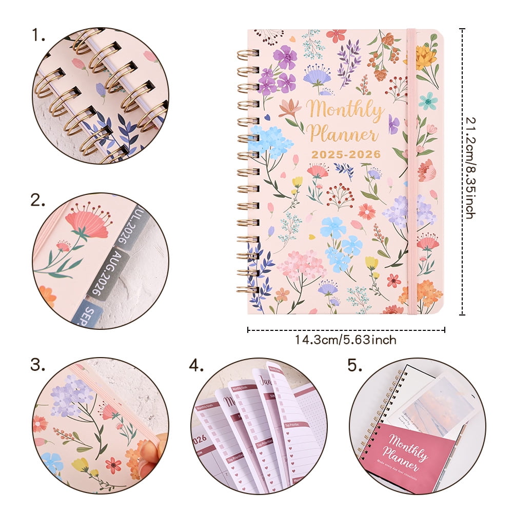 [Floral Monthly Planner] 2 Years Floral Beige Hardcover Monthly Planner - 2026 A5 Monthly Calendar To Do Notebook With Monthly Tabs And Stud - Image 5