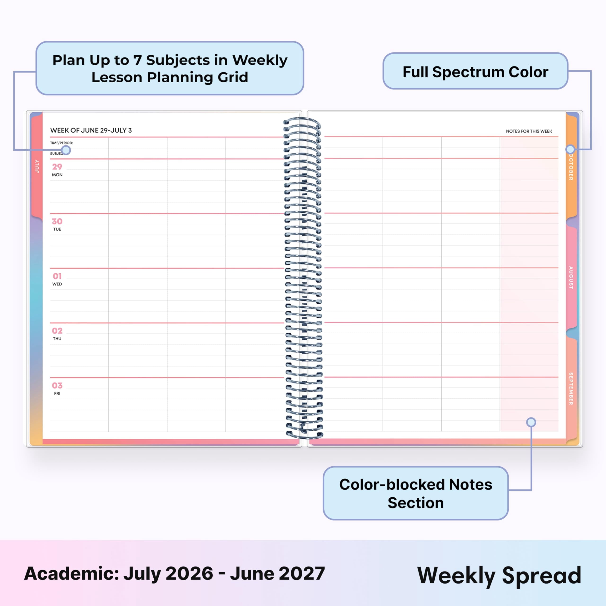 Teachwell 2026-2027 Weekly and Monthly Academic Year Teacher Lesson Planner Calendar, July 2026 - June 2027, 8.5" x 1... - Image 4