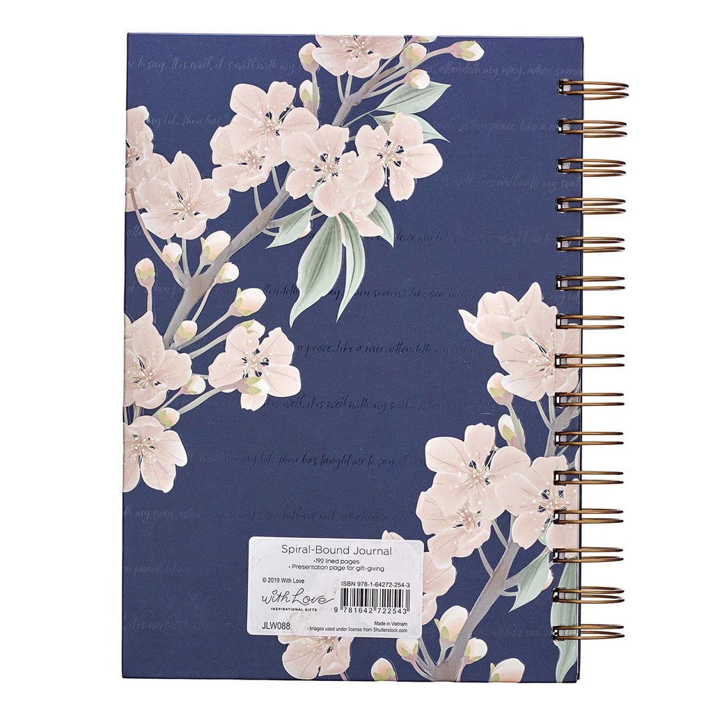 Inspirational Spiral Journal Notebook for Women It is Well Navy Blue Floral Wire Bound w/192 Ruled Pages, Large Hardc... - Image 2