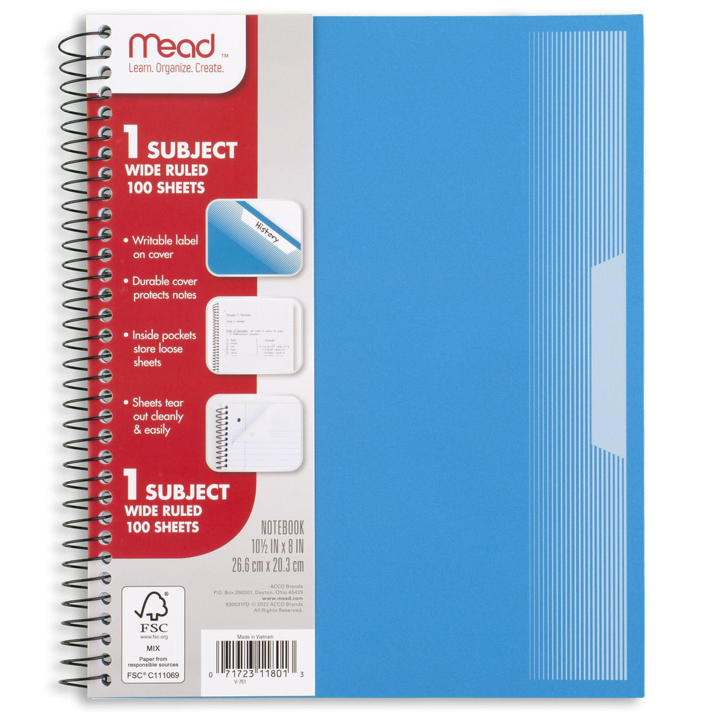 Spiral Notebook, 1 Subject, Wide Ruled, Plastic Cover, 8" x 10.5", 5 Pack - Image 6